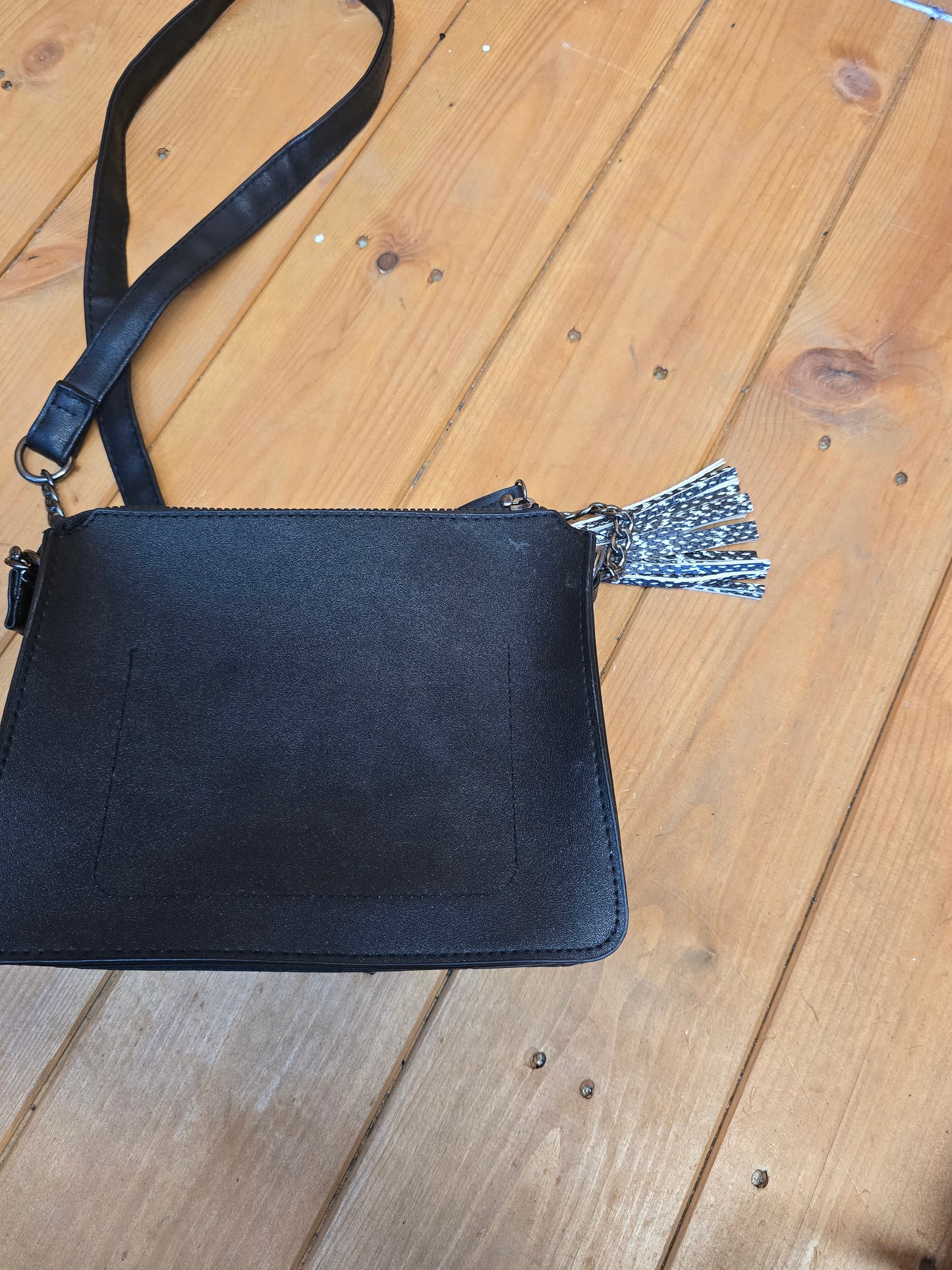 Primark Black Tassel Shoulder Bag – Adjustable Strap, Zip Close, Coin Purse, 22x18cm