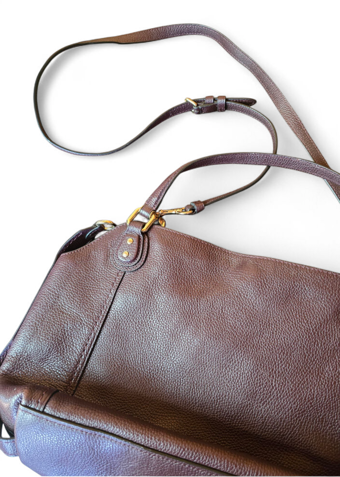 Coach Burgundy Brown Leather Handbag – Medium Size, Adjustable Strap, Creed Patch D1880-57124