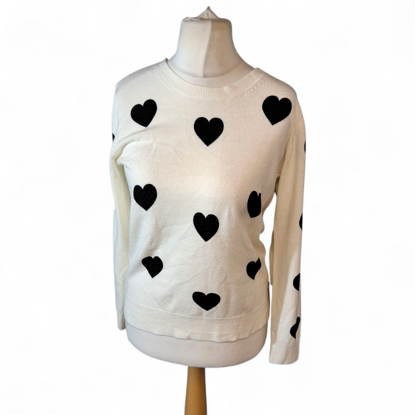 Marks & Spencer White & Black Heart Print Jumper β Size 12