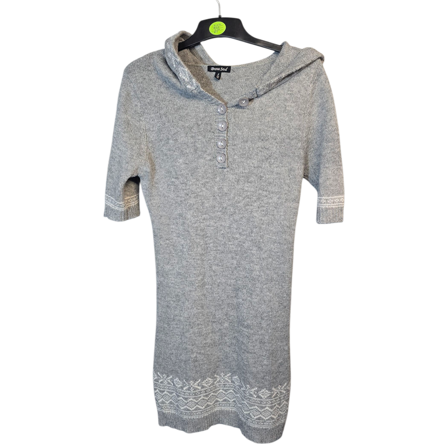 Brave Soul Grey Knitted Hooded Jumper Dress (Size 10)
