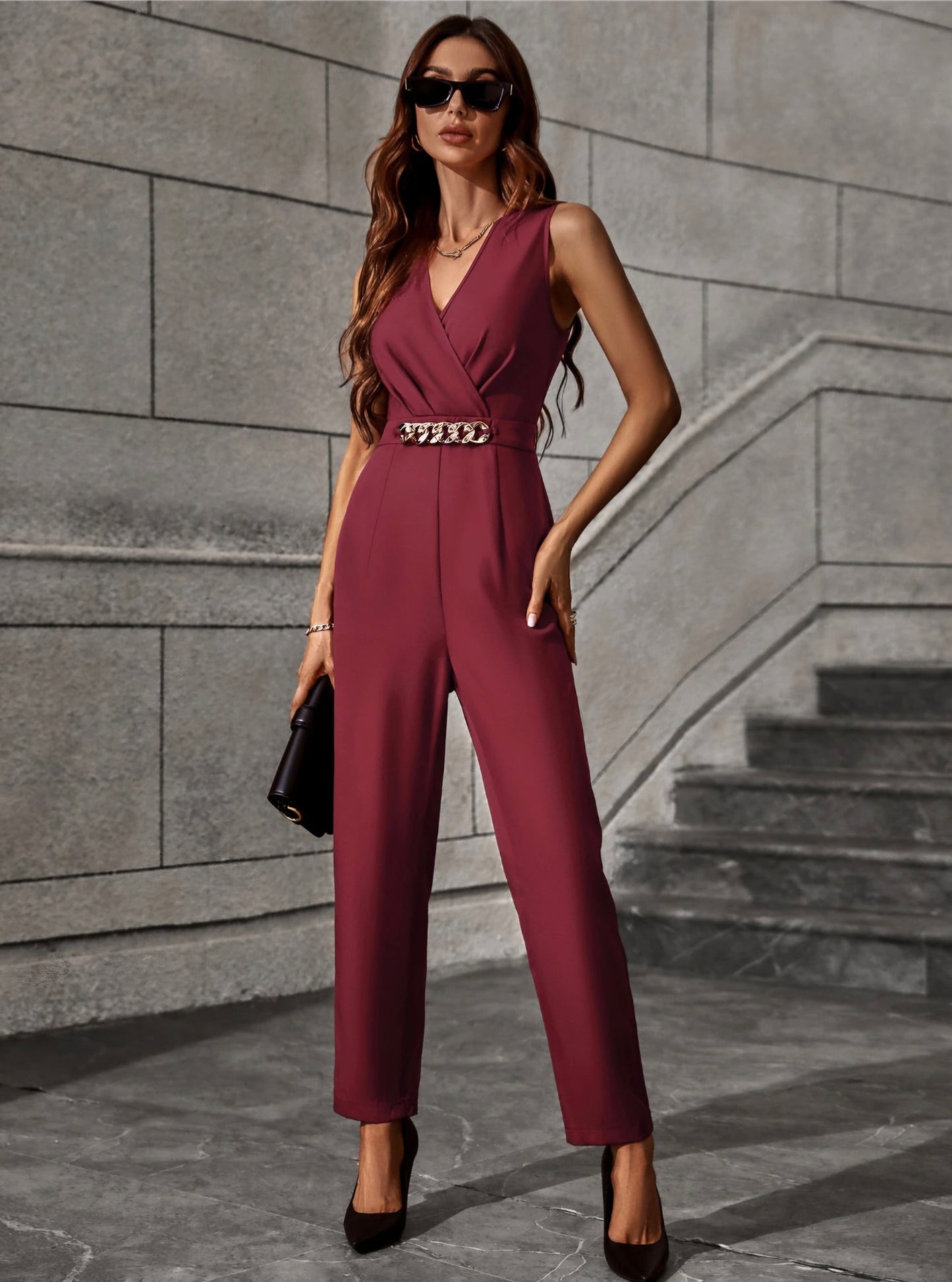 Shein Tall Burgundy Chain Jumpsuit – Size Small (UK size 8/10)