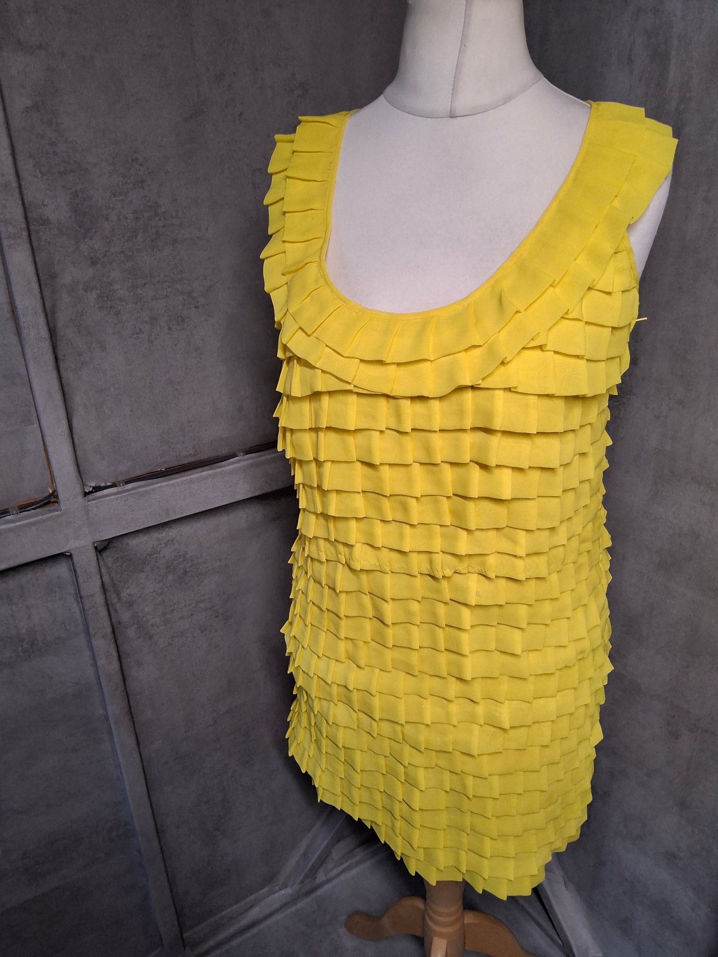 Next Yellow Textured A-Line Dress β Size 10 β Lined β Knee Length
