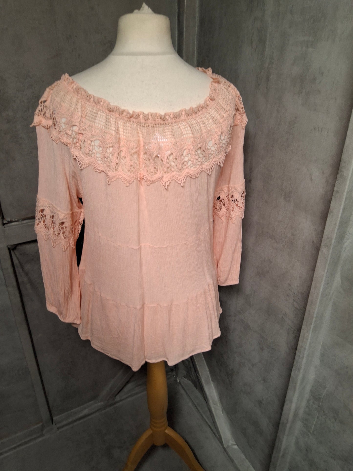 Azaka Light Pink Crochet Boho Top – Size M/L (UK size 10/12)