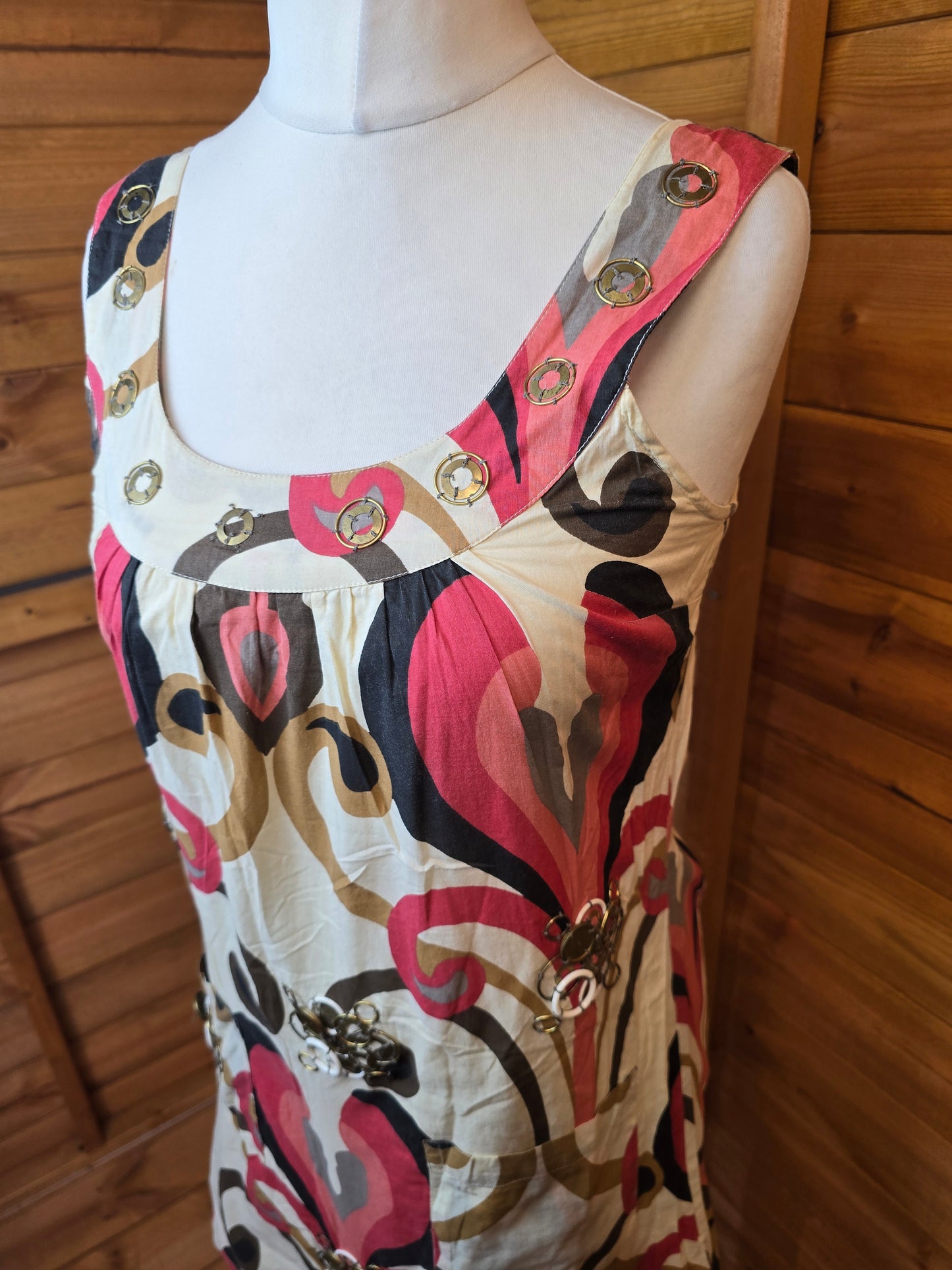 Y2K River Island Cream & Pink Mini Dress ā Size 10, 100% Cotton