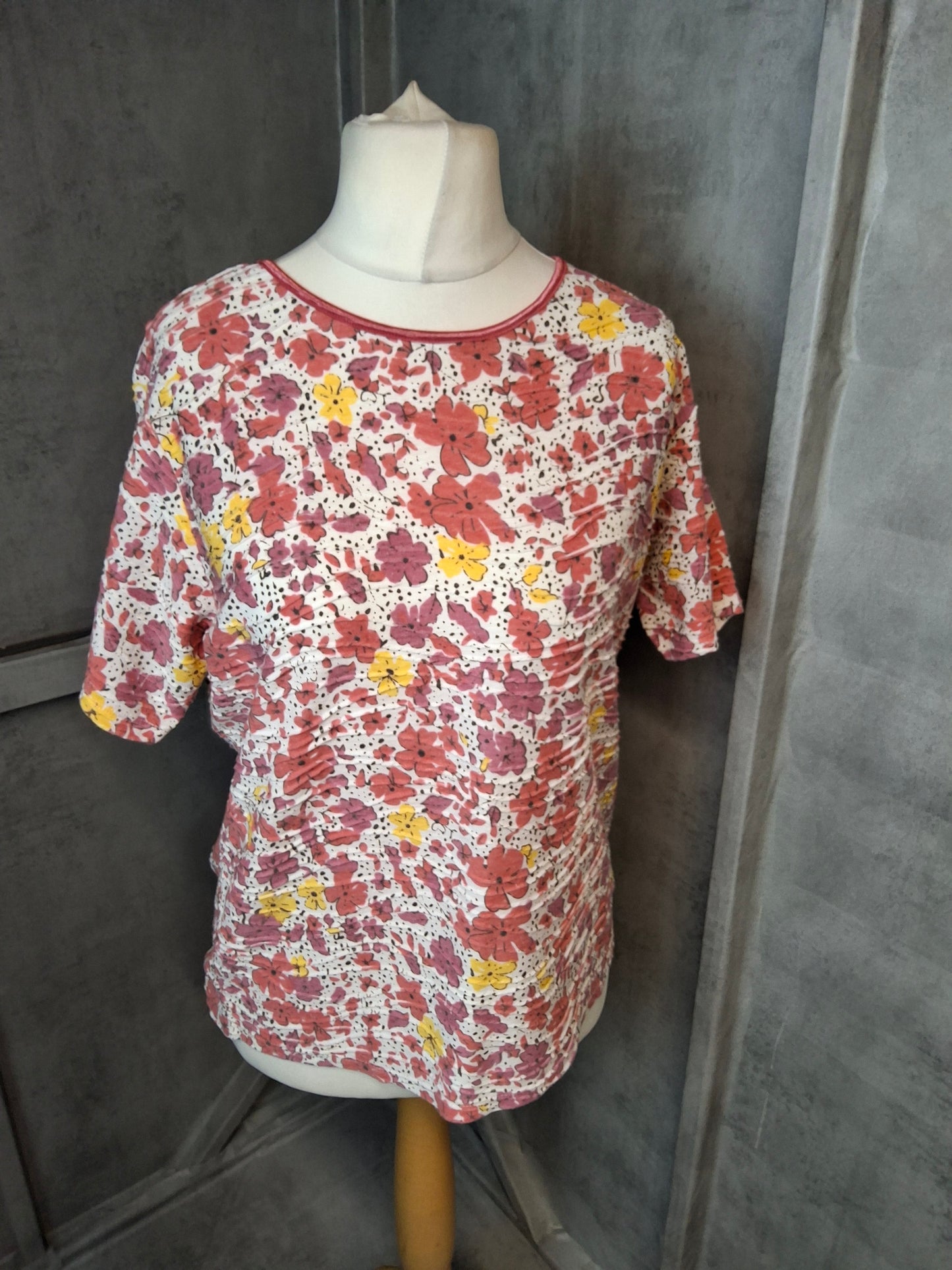 Ruched & Ready 🌸 Honor Milburn Floral Textured Top UK 14/16