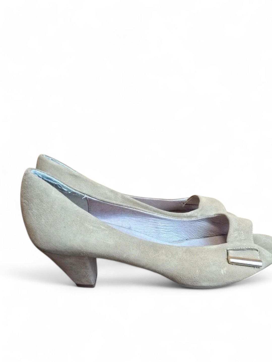 Lotus peep toe beige suede small heel shoes size 5.5