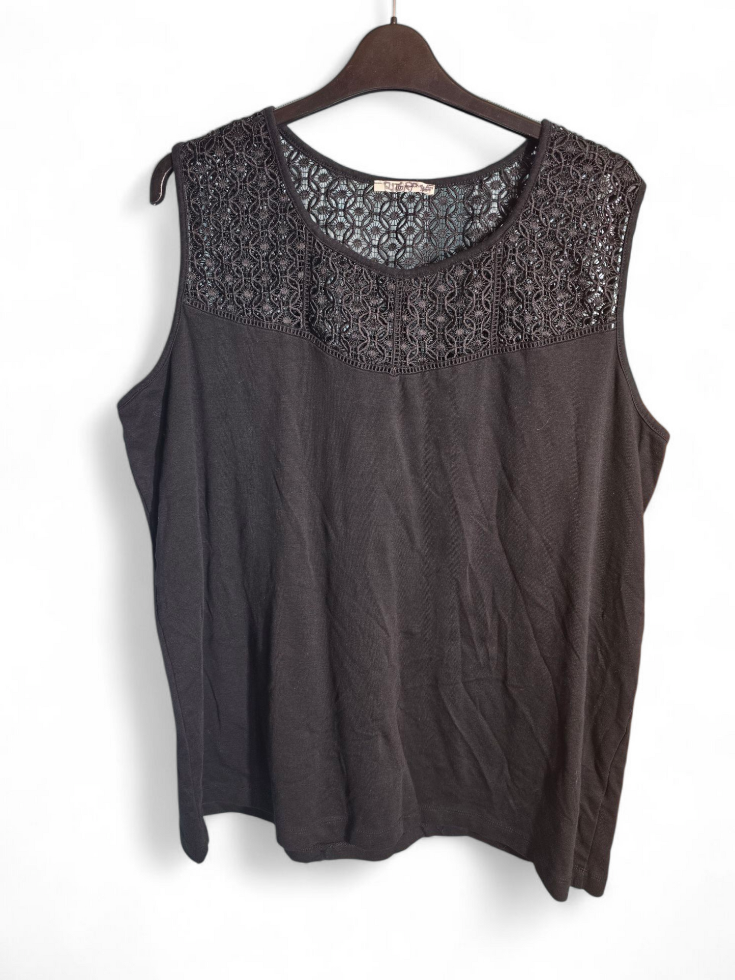 Tu Black Sleeveless Vest Top Size 26 – Netted Sheer Detail, Cotton Blend