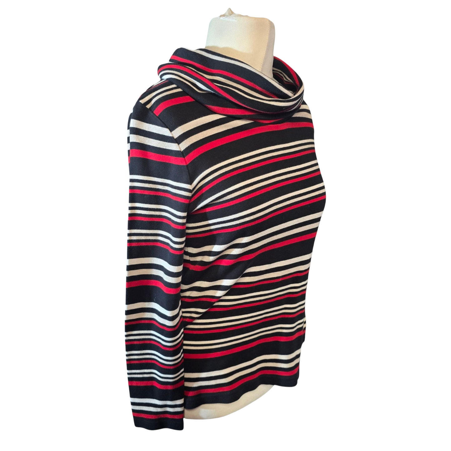 Dash Black, Red & White Striped Roll Neck Top – Size 14