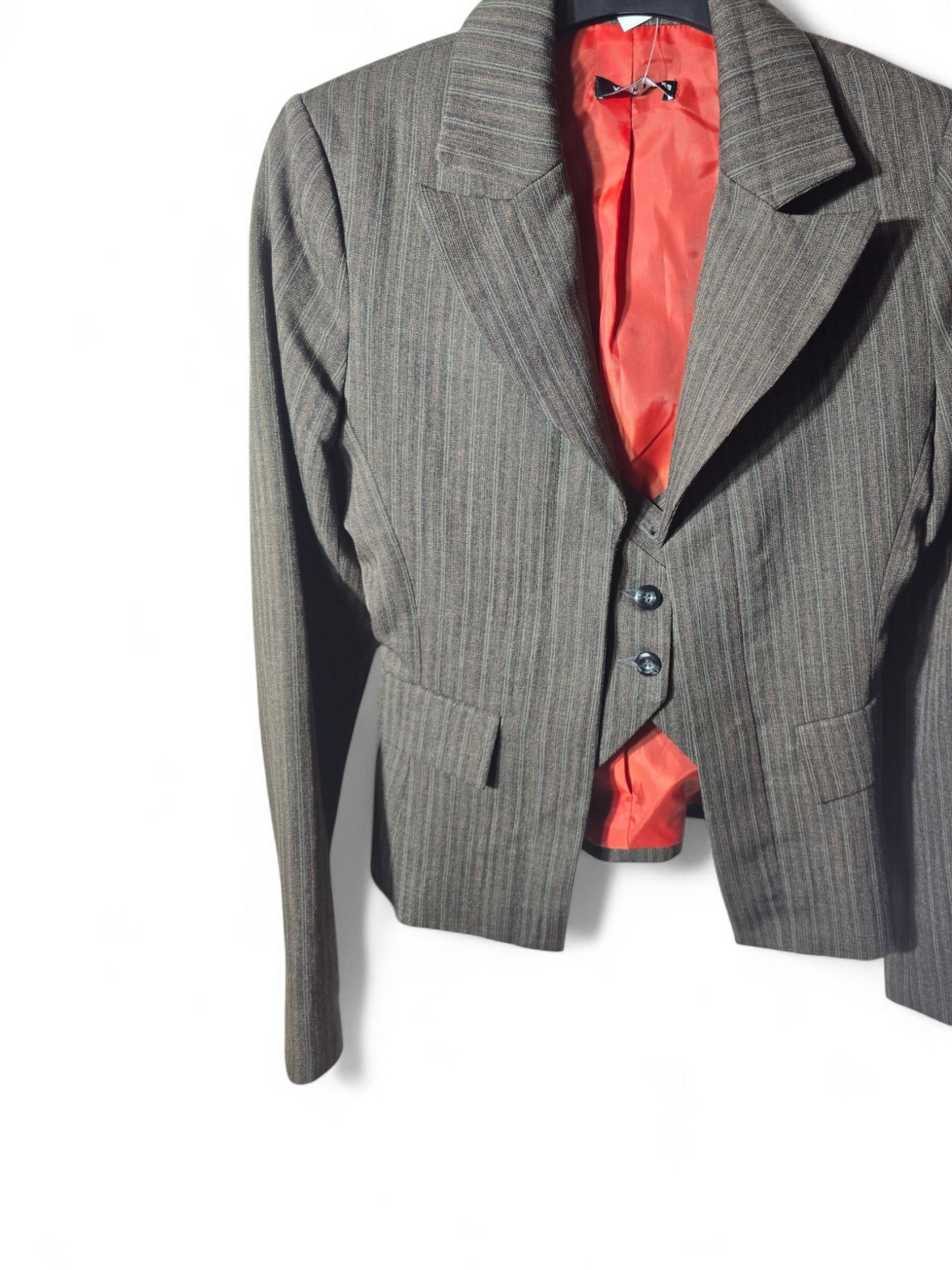 Vila Grey & Burnt Orange Pinstriped Long Sleeved Blazer With Waistcoat Size XS size 6/8