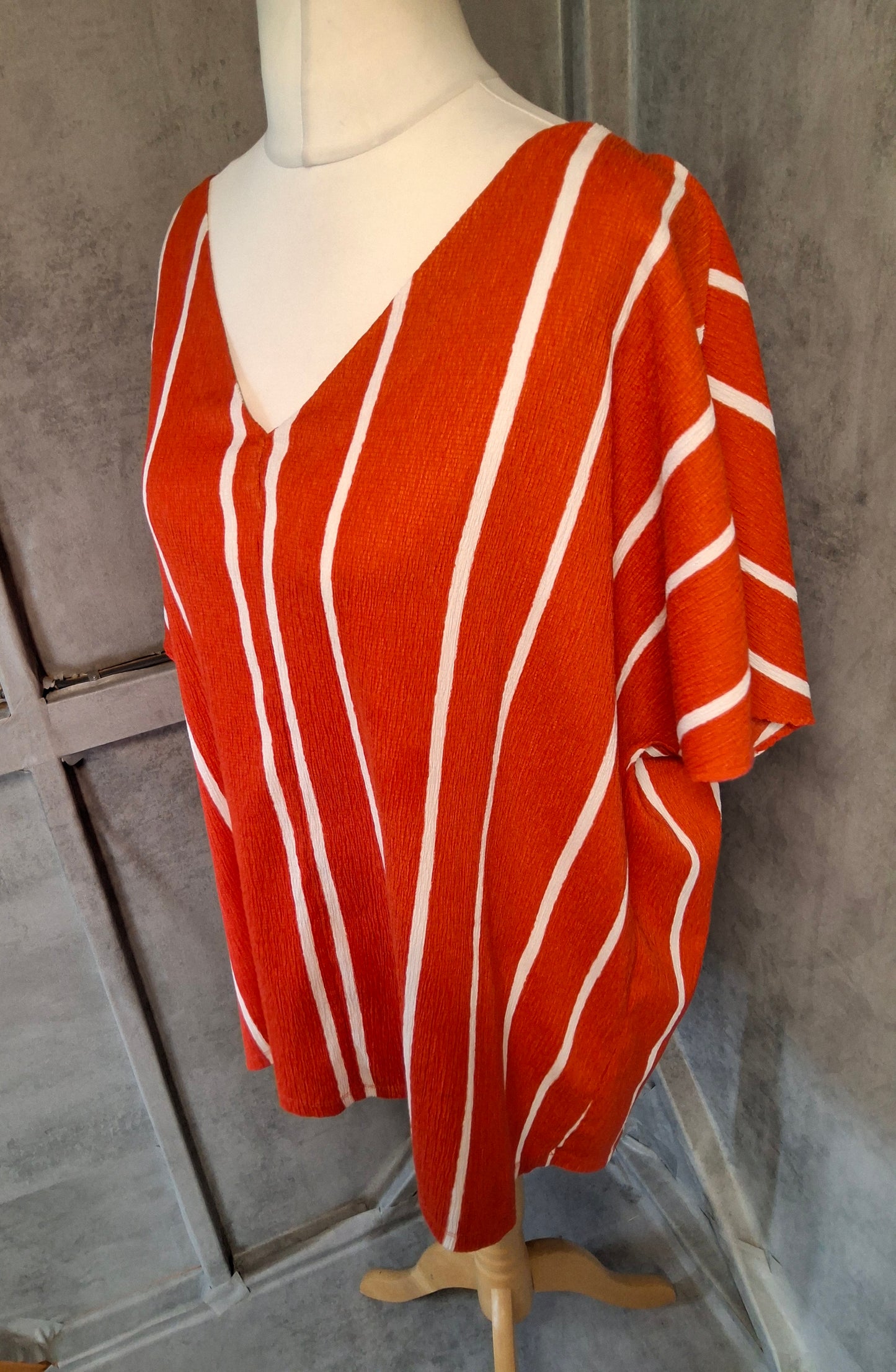 F&F Red & White Striped V-Neck Top – Size 20, Relaxed Fit