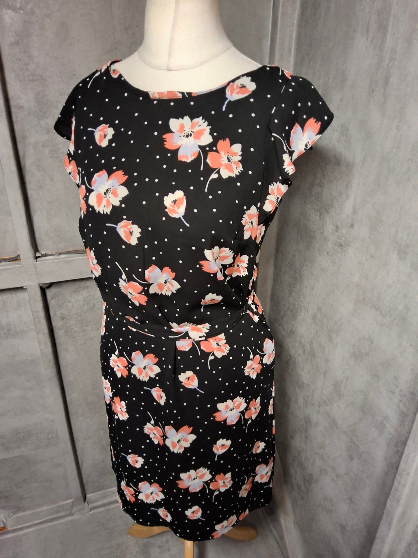 Roman Floral Polka Dot Belted Knee-Length Dress β Size 10 Summer Smart-Casual