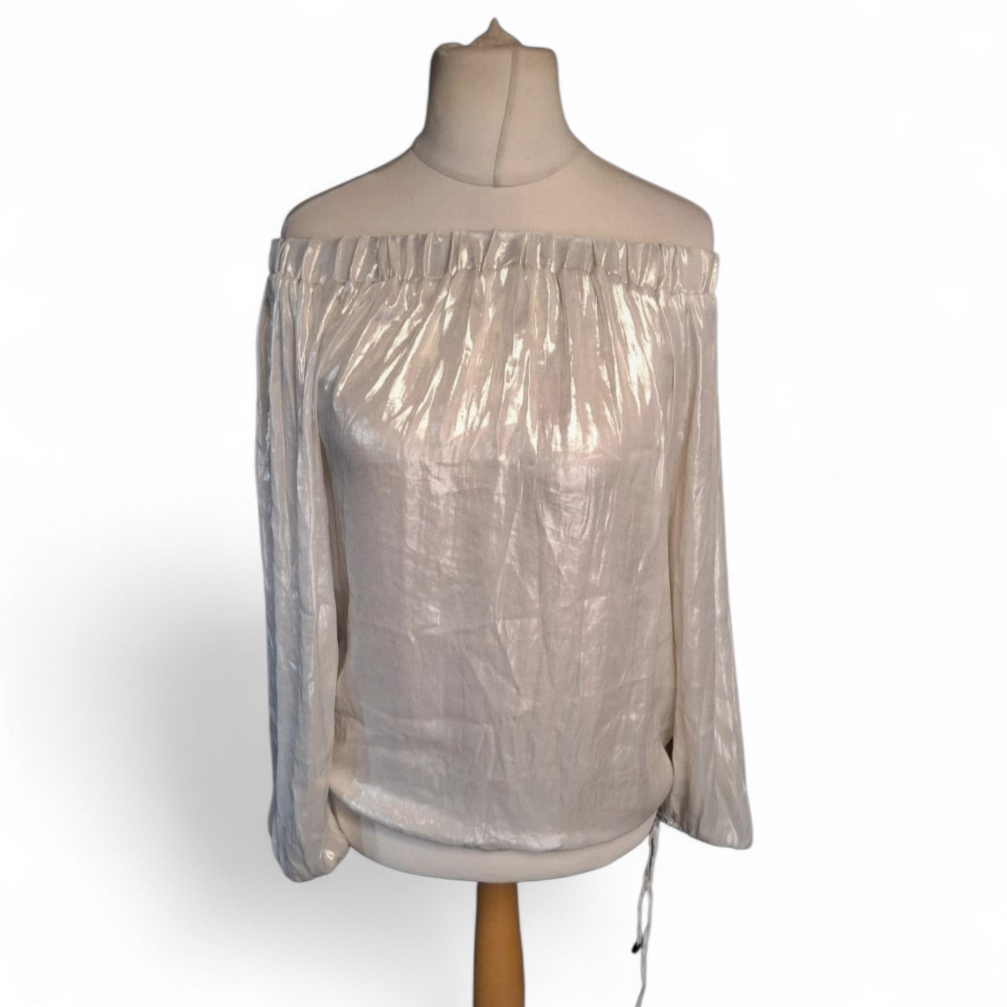 Next Cream Ivory Off-Shoulder Shiny Long Sleeve Top – Size 14