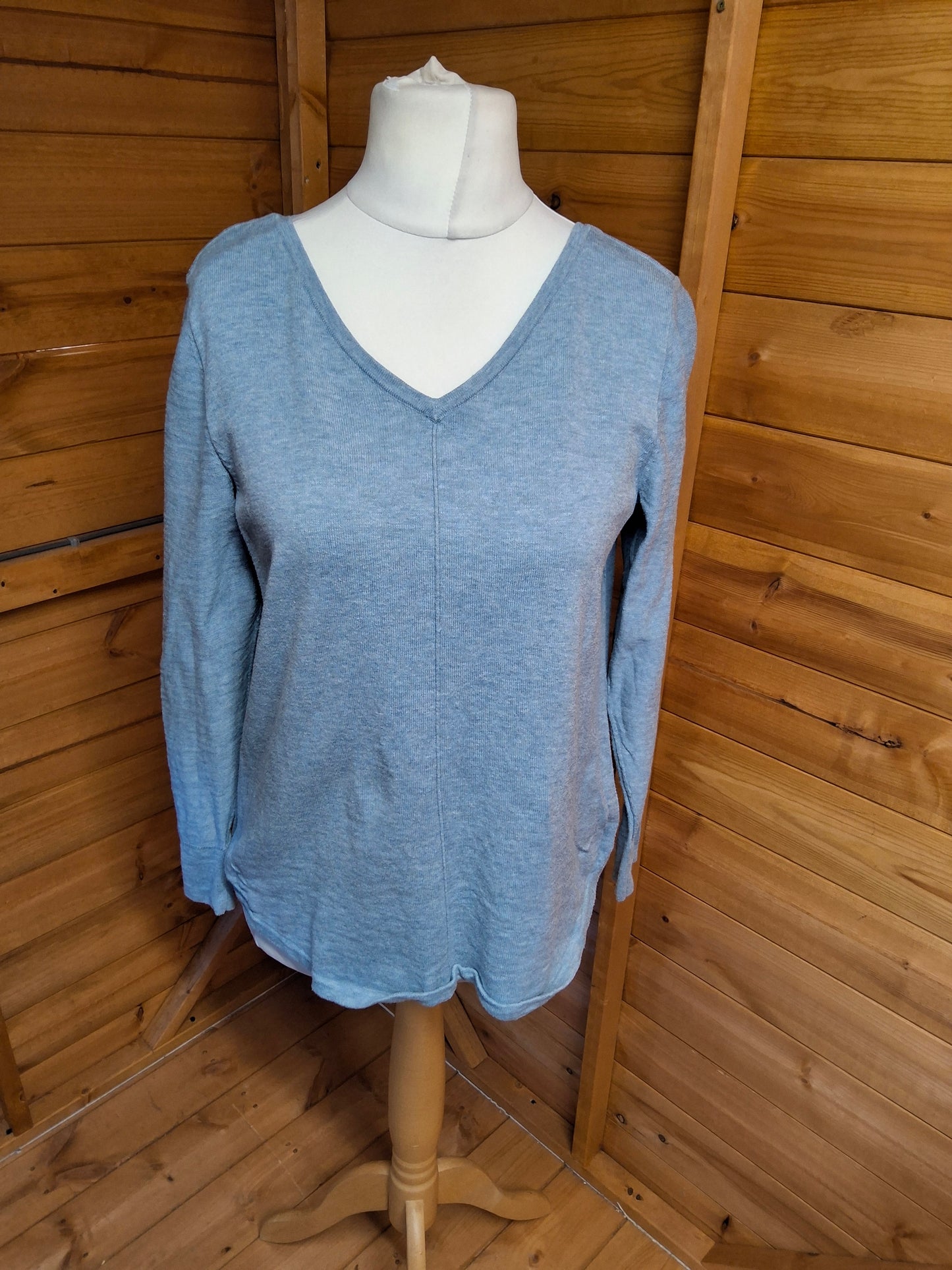 White Stuff Blue V-Neck Cotton Jumper Size 14