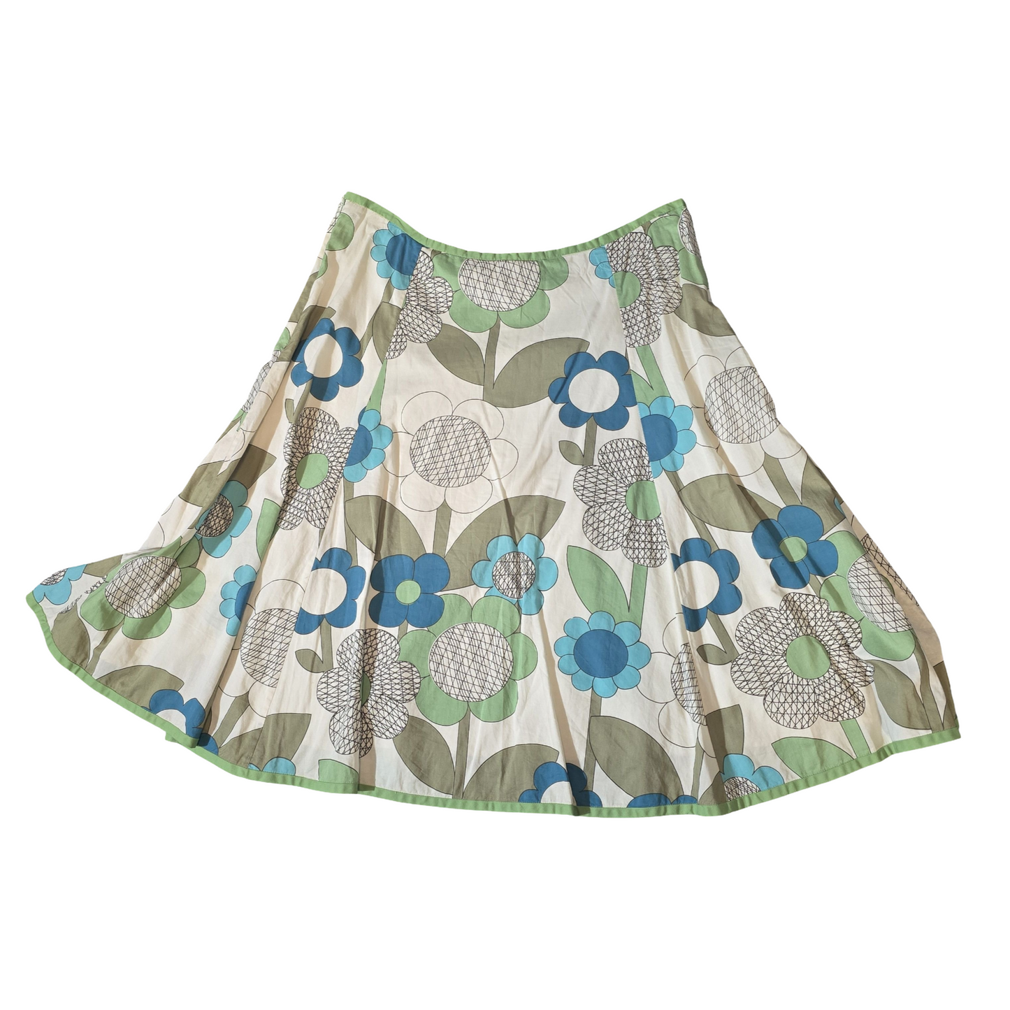 Boden Green & Cream Floral Flared Skirt β Size 12 Regular β 100% Cotton, Lined