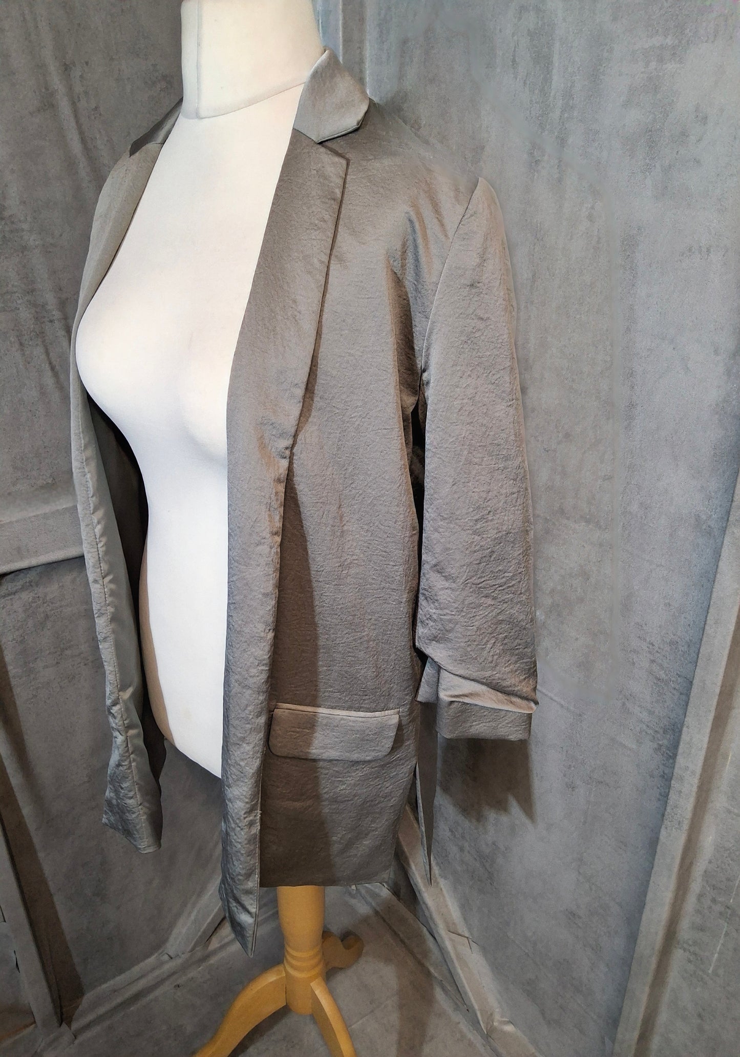 Next Tailoring Grey Metallic Open Blazer – Size 8, 3/4 Sleeves