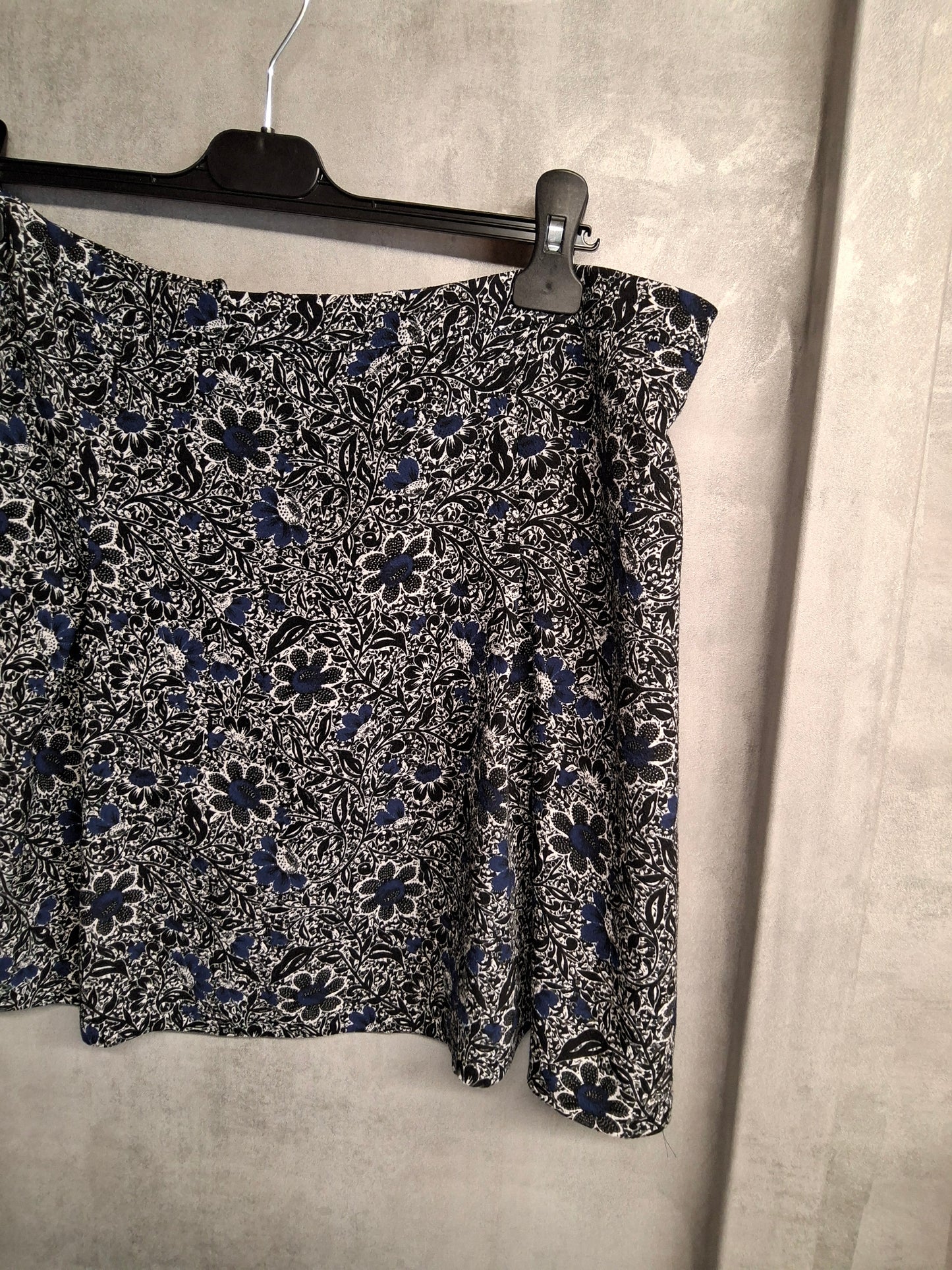 Next Black & Blue Floral Mini Skirt Size 16 – Lightweight, Back Zip, 100% Polyester, Unlined