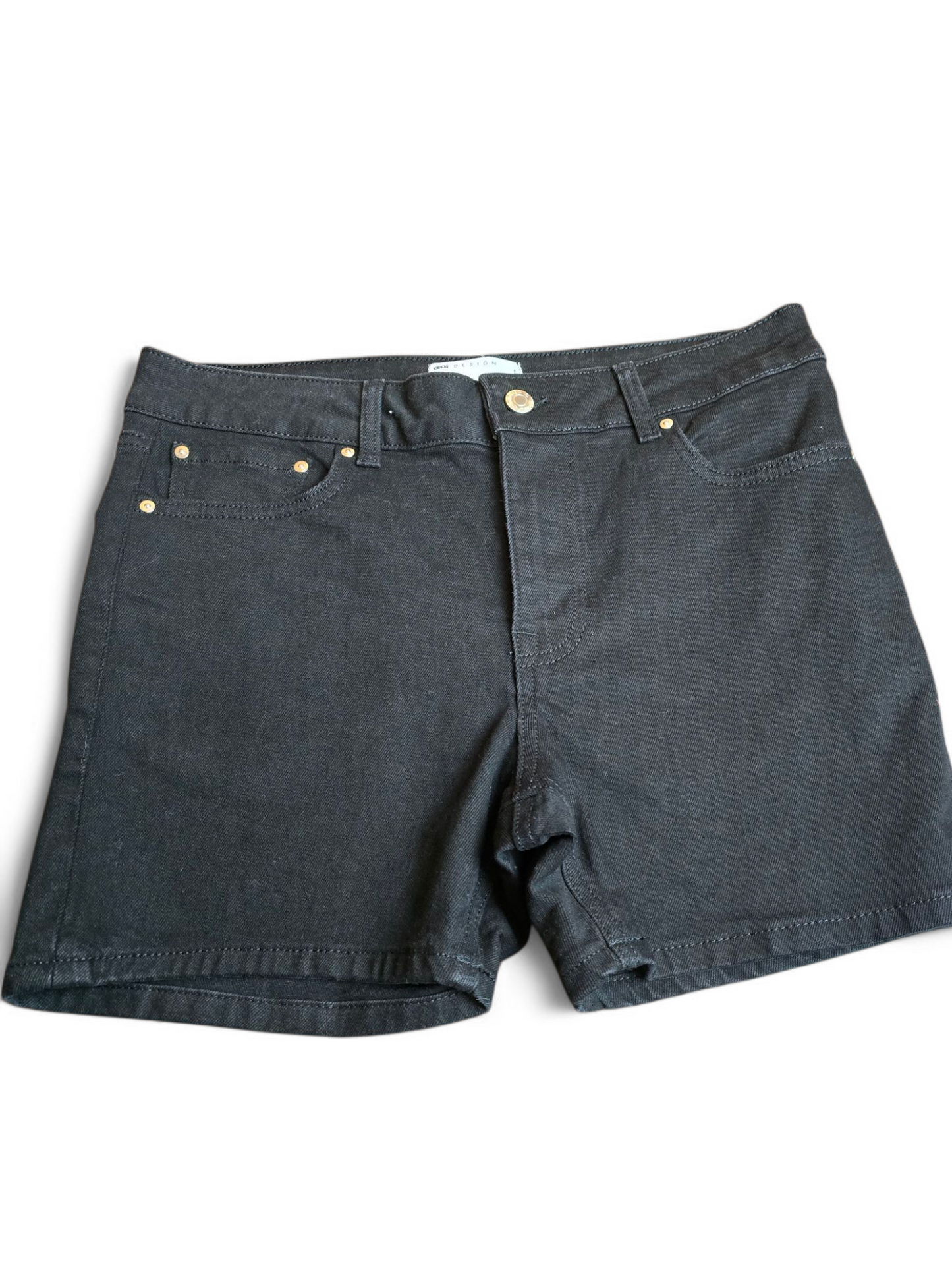 Asos high waisted black denim mini shorts size 28" W New size 10