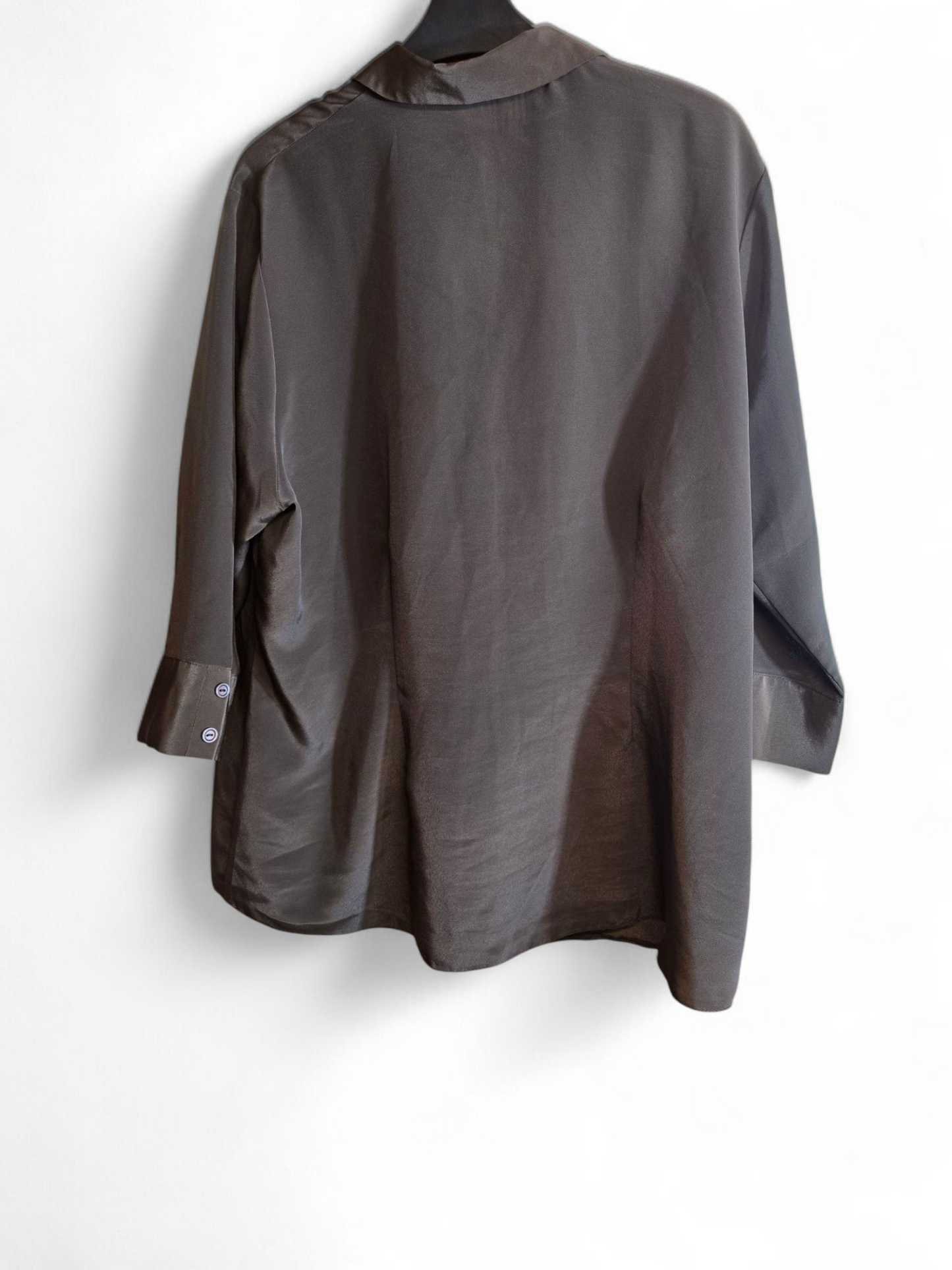 Damart Brown 3/4 Sleeve Collared Shirt | Size 18 UK | Relaxed Fit Button-Up