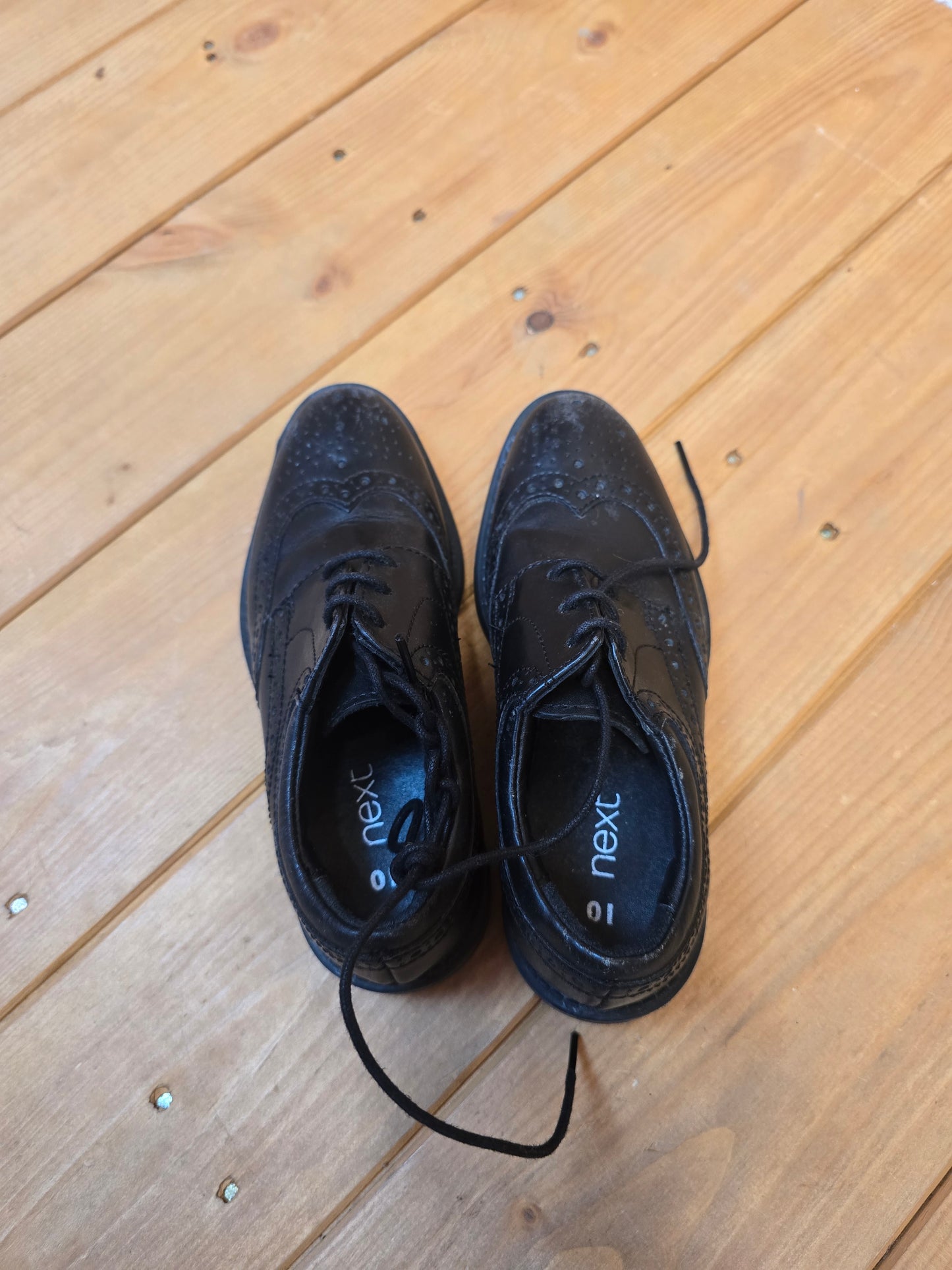 Next Girls Black Lace-Up School Shoes Size 10 – Classic Style, Minor Scuffs, Everyday Uniform