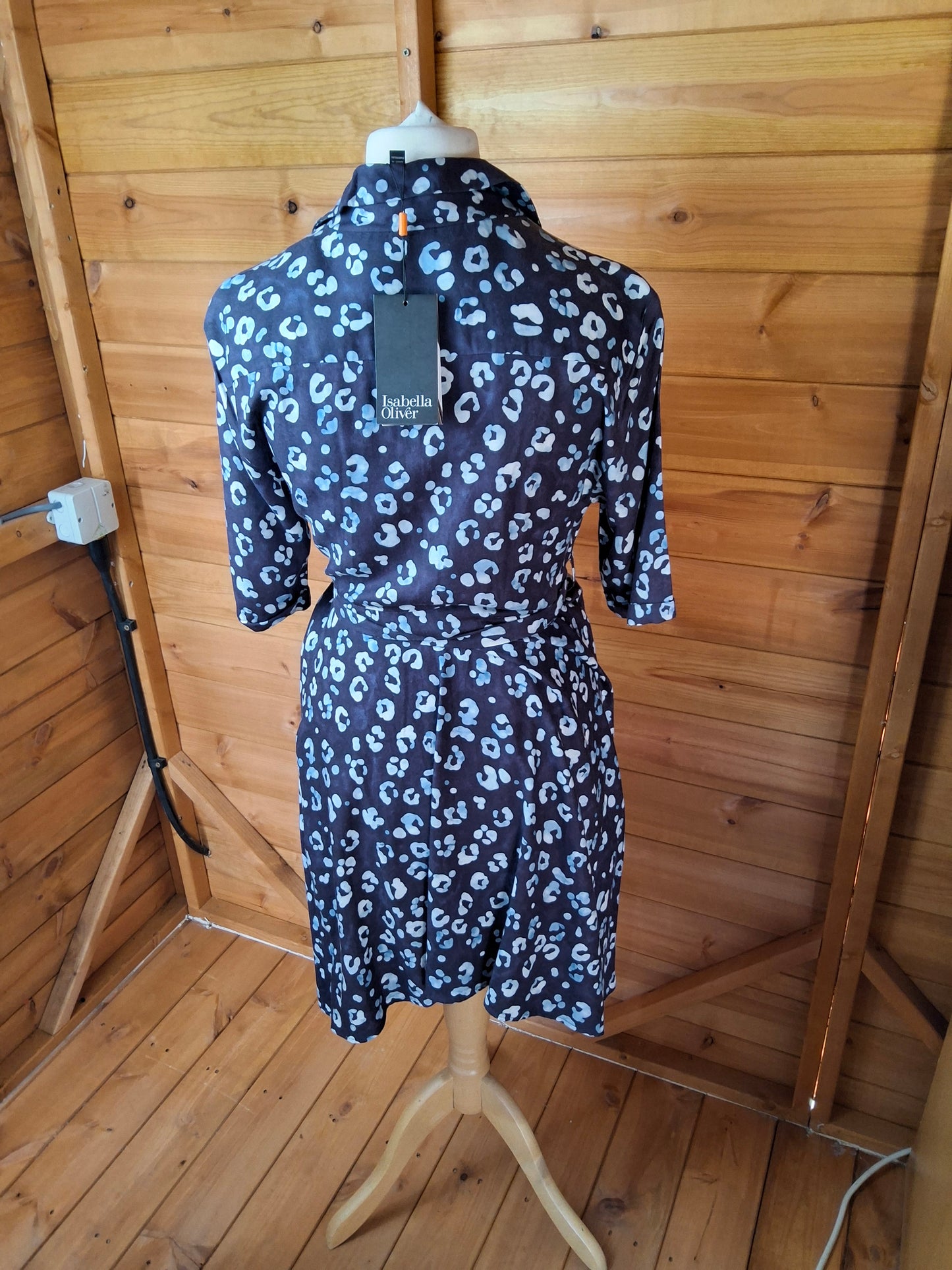 Isabella Oliver Navy Animal Print Maternity Nursing Dress – Size 12, Belted, RRP £129