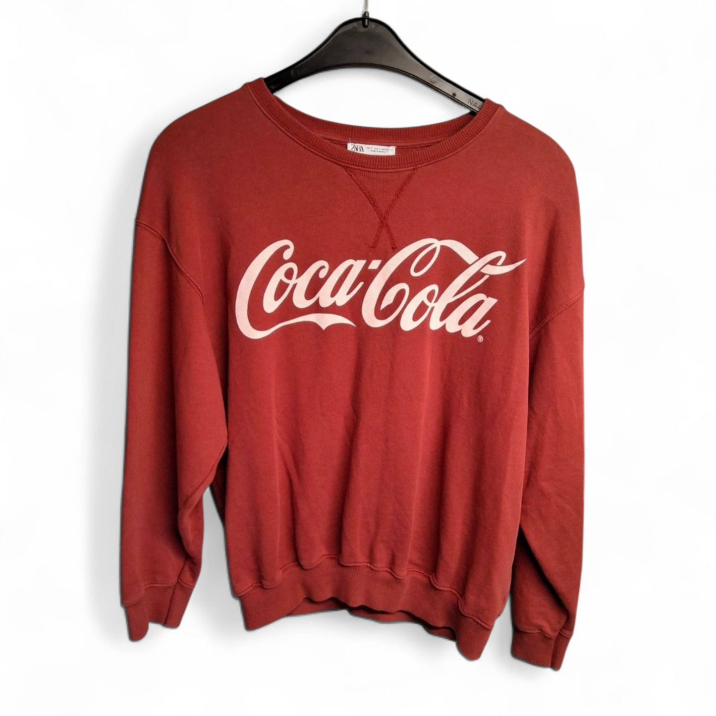 Zara Burgundy Coca-Cola Oversized Sweatshirt β Size S (Fits size 8β12)