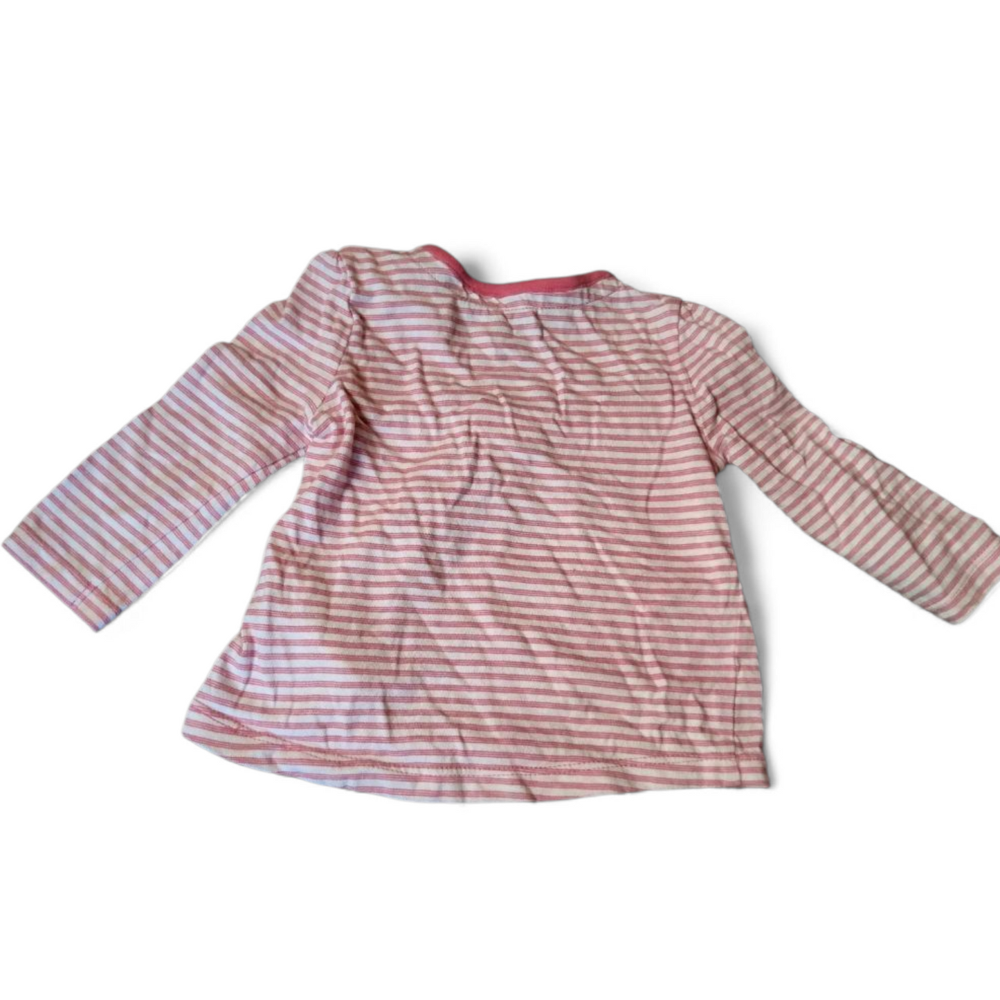 F&F Girls Pink & White Stripe Long Sleeve T-Shirt – 3–6 Months – 100% Cotton