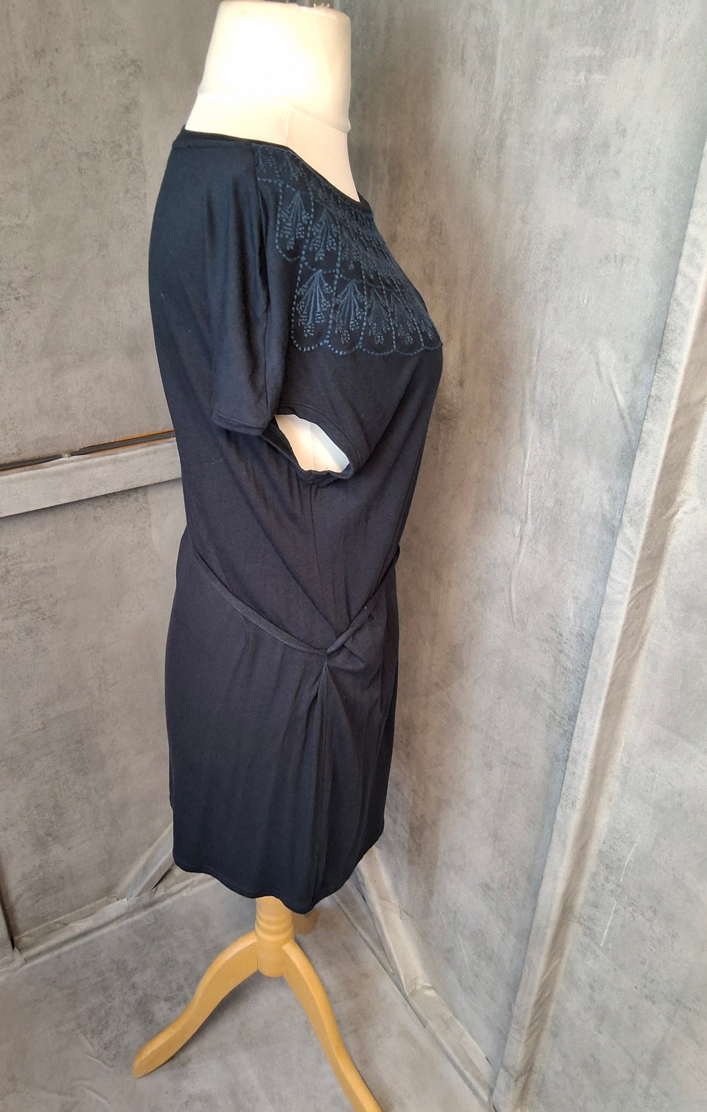 M&S Navy Embroidered Belted Longline Tee / Mini Dress – Size 12
