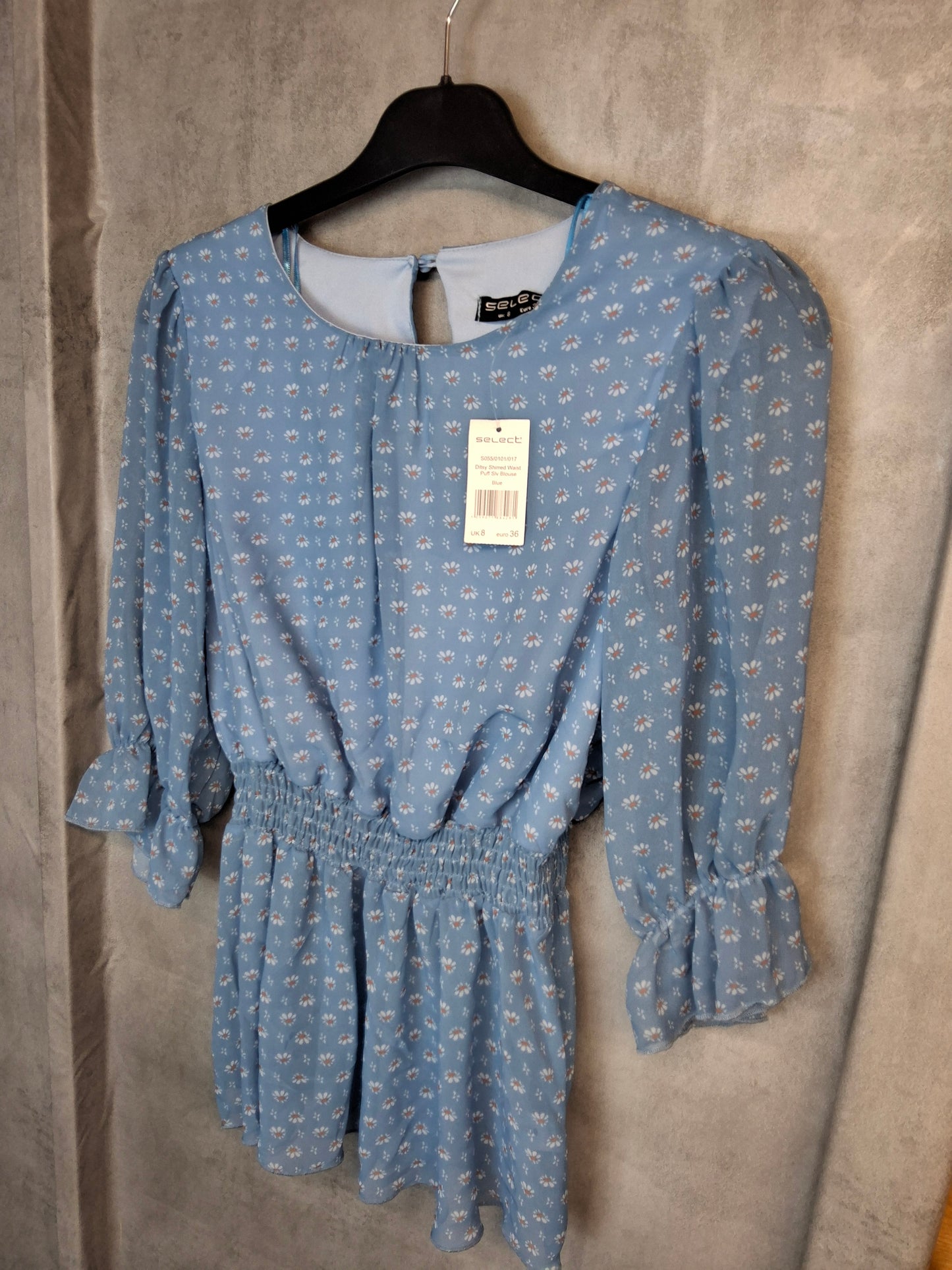Select Peplum Floral Sheer Top – Size 8 BNWT Light Blue Spring Blouse