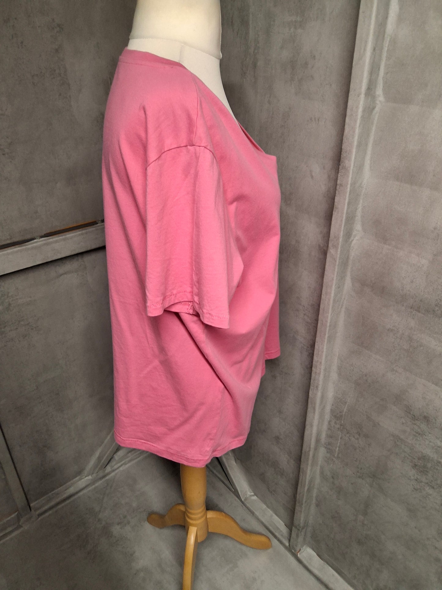 Primark Pink V-Neck Tee – 100% Cotton, Size 18/20