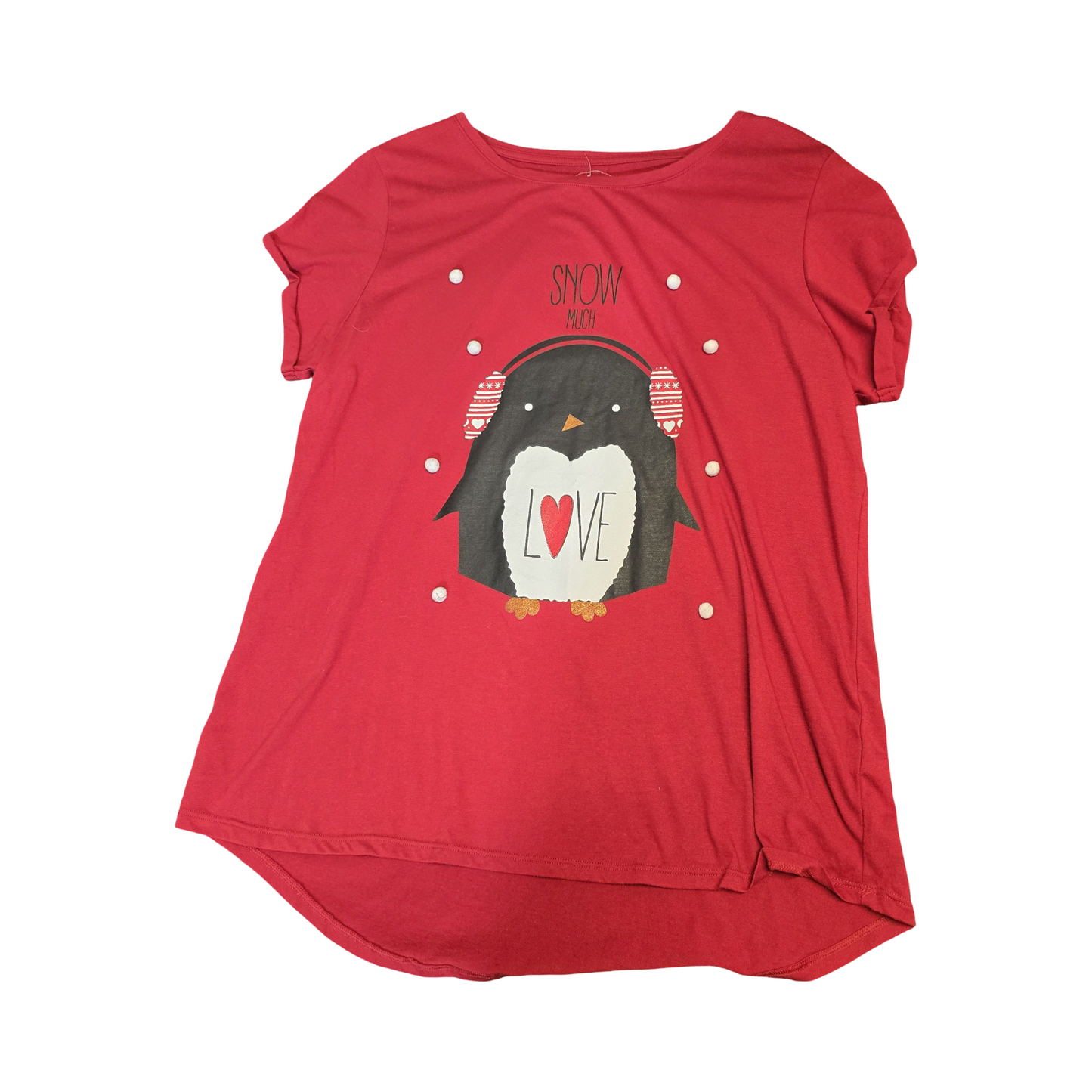 Matalan Red Festive Penguin T-Shirt – Size L (UK size 16/18)