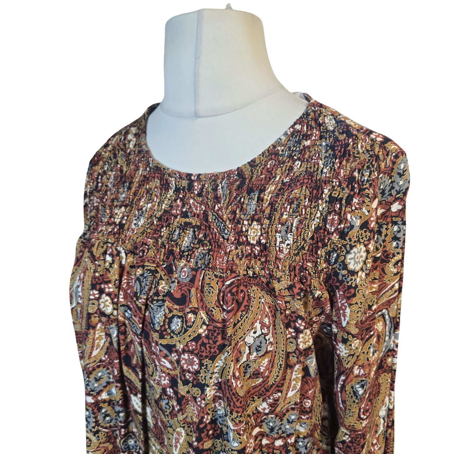 Tu Orange & Brown Paisley Print Dress Size 12 100% Viscose Knee Length