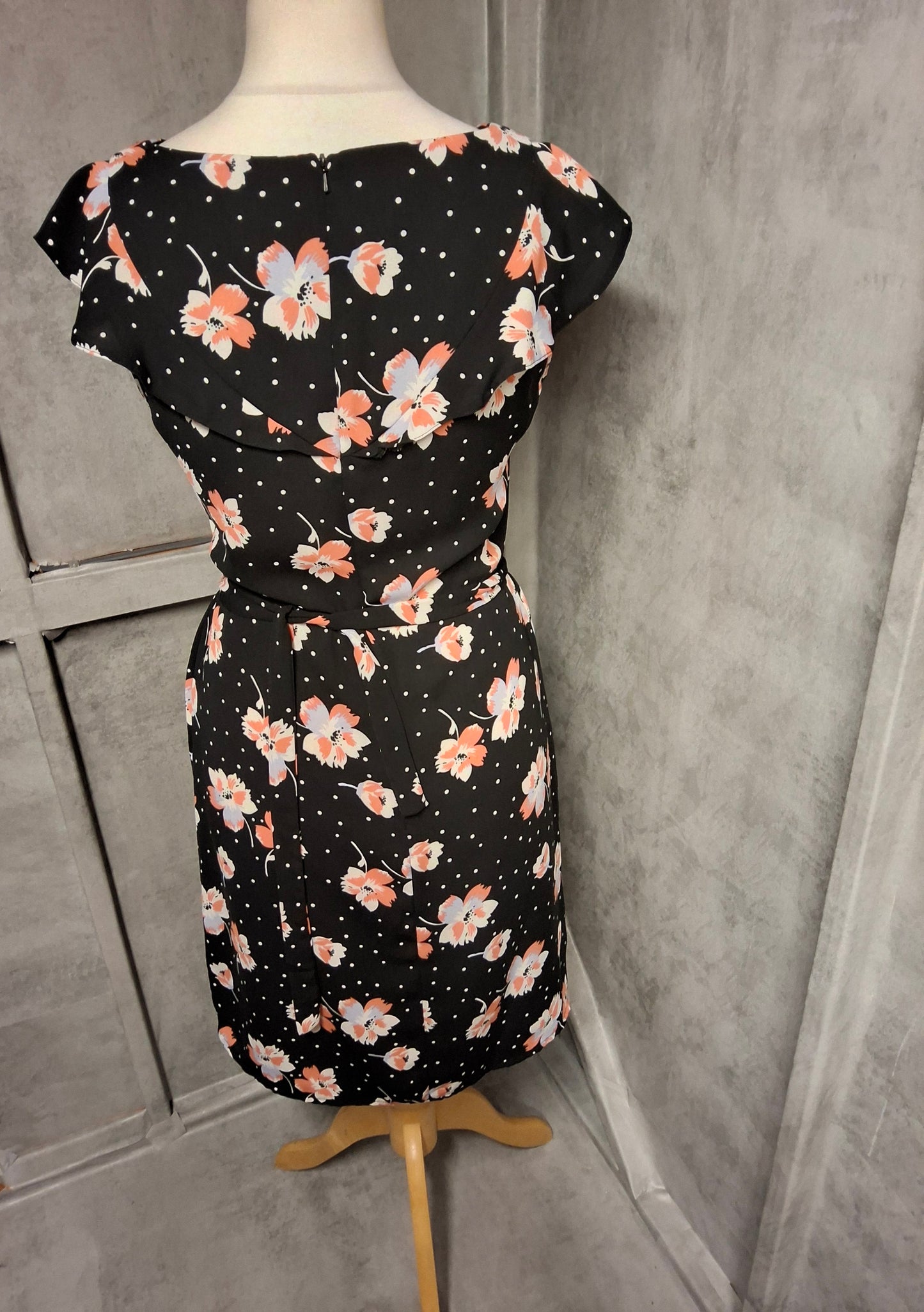 Roman Floral Polka Dot Belted Knee-Length Dress β Size 10 Summer Smart-Casual
