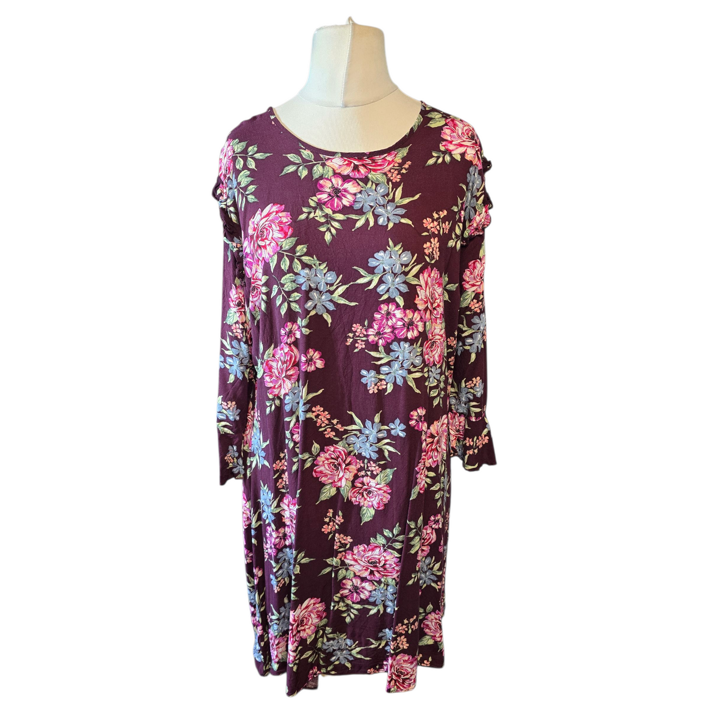 Peacocks Purple Floral Knee-Length Dress – Size 20