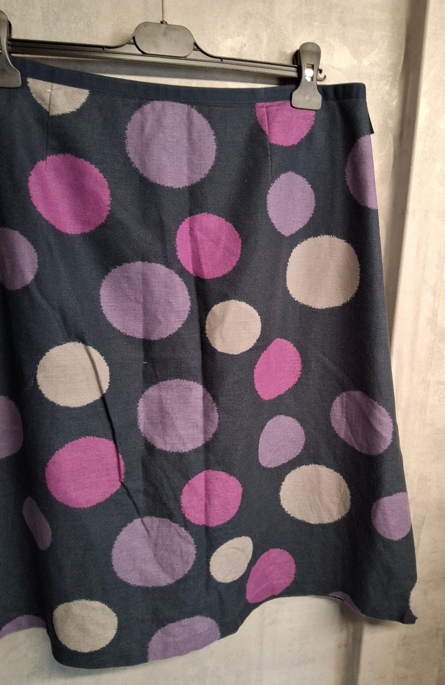 Laura Ashley Navy & Pink Polka Dot Knee Length Skirt ā Size 18 ā Linen & Cotton Blend
