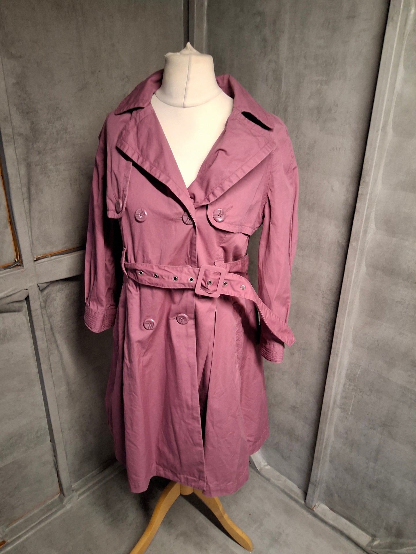 Topshop Dusky Pink Trench Coat – Size 12 – Belted & Beautiful