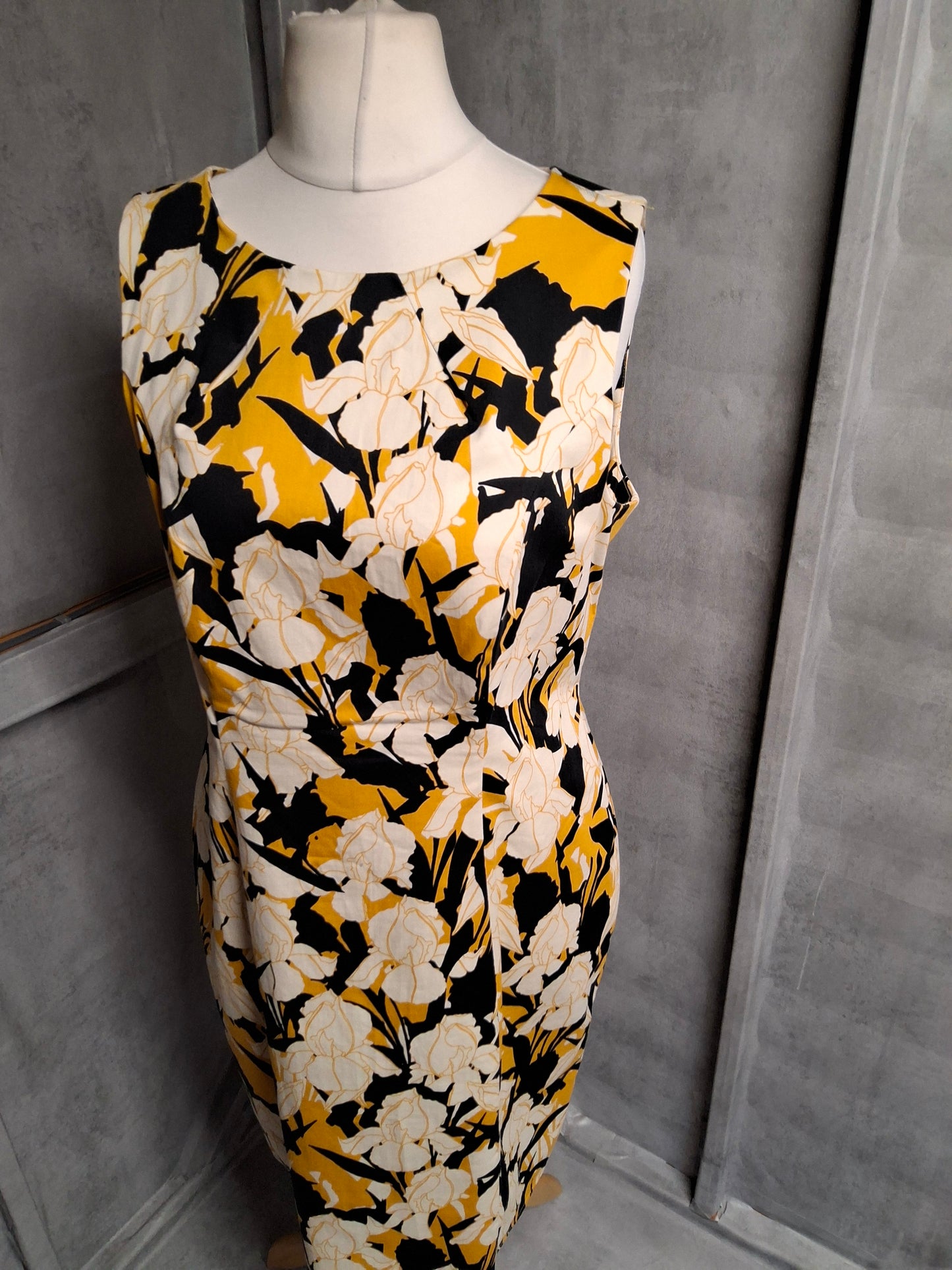 F&F Yellow & Black Floral Cotton Midi Dress β Size 16 β NWT