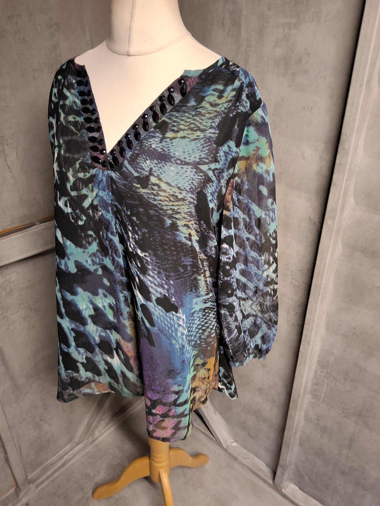 Together Sheer Gem V-Neck Blouse – Size M (UK size 14/16) Statement Top