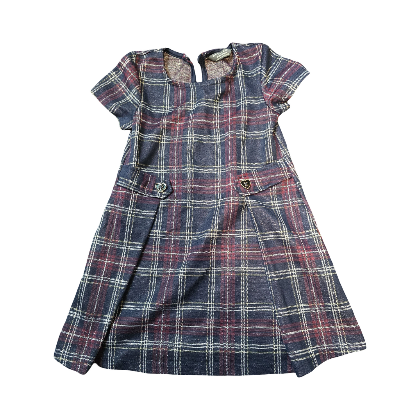Primark Girls Black & Burgundy Glitter Checked Dress – Age 2–3 Years – Polyester