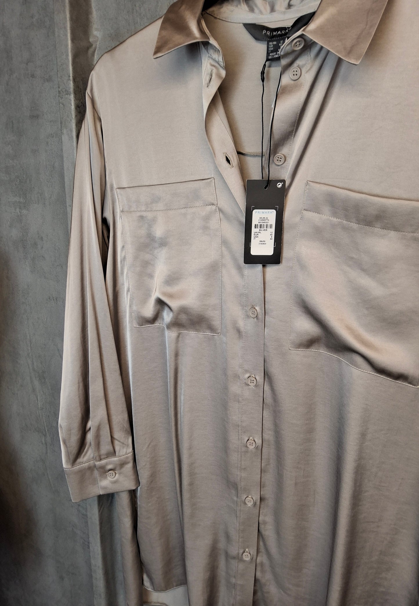 Primark Grey Silky Shirt | Long Sleeve | Size 12 | Smart Casual Workwear | New with Tags