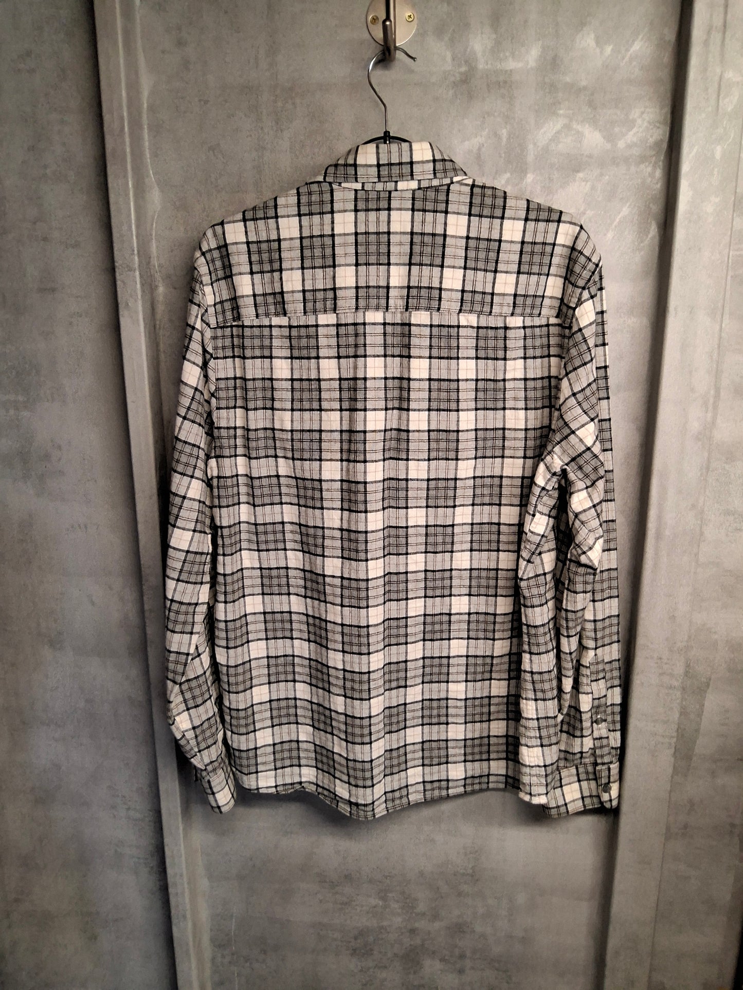 Reiss White & Grey Checked Flannel Shirt β Size L β 100% Cotton
