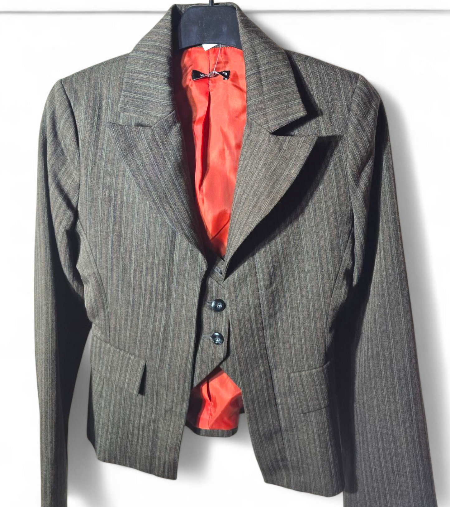 Vila Grey & Burnt Orange Pinstriped Long Sleeved Blazer With Waistcoat Size XS size 6/8