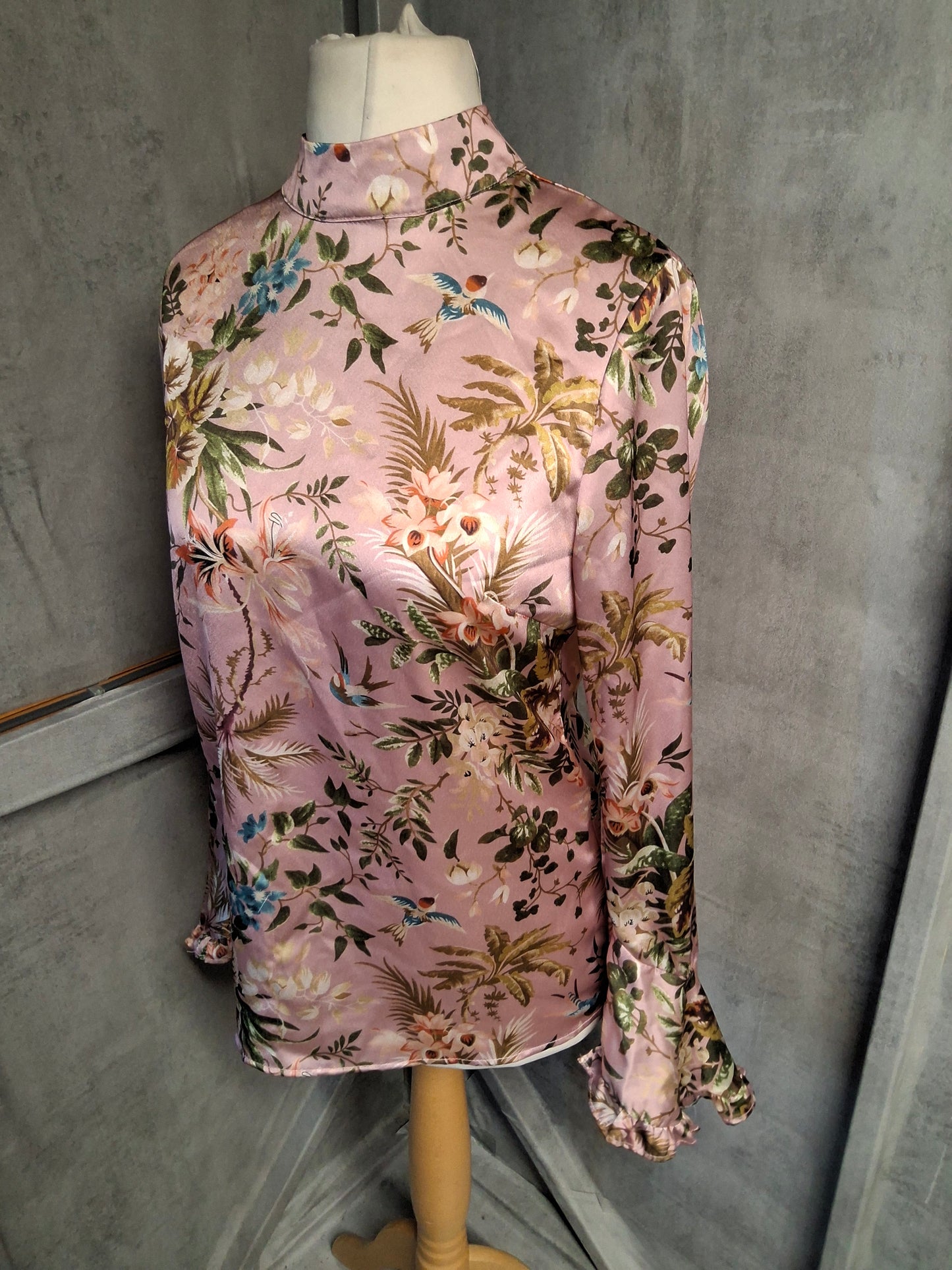 Never Fully Dressed Pink Floral High Neck Blouse – Size S/M (UK size 10/12)