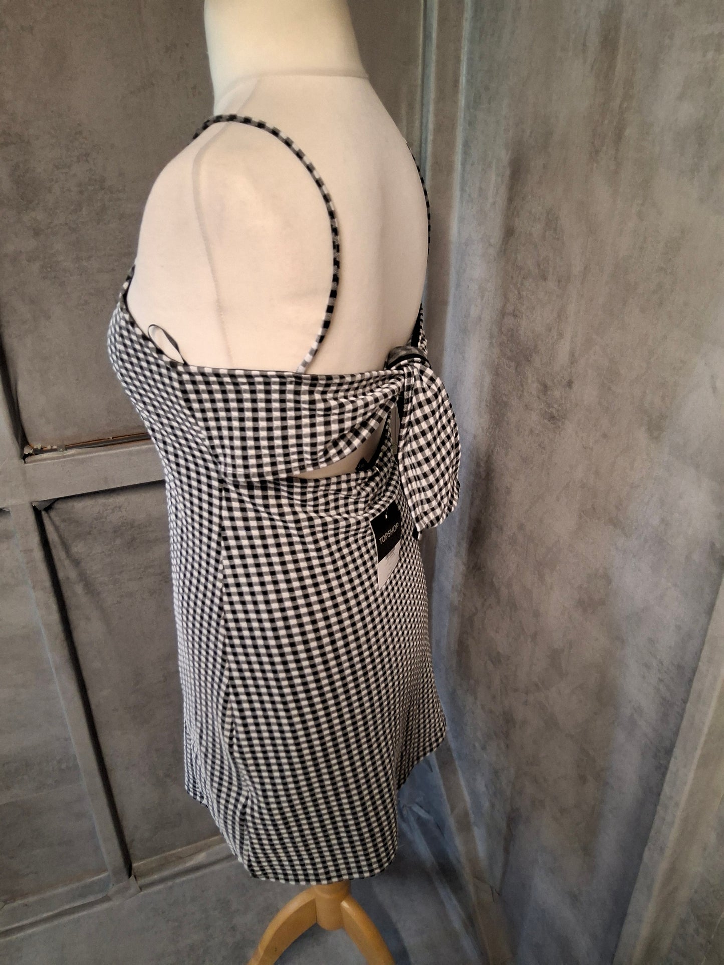 Topshop Black & White Gingham Cut-Out Dress – Size 12 – NWT