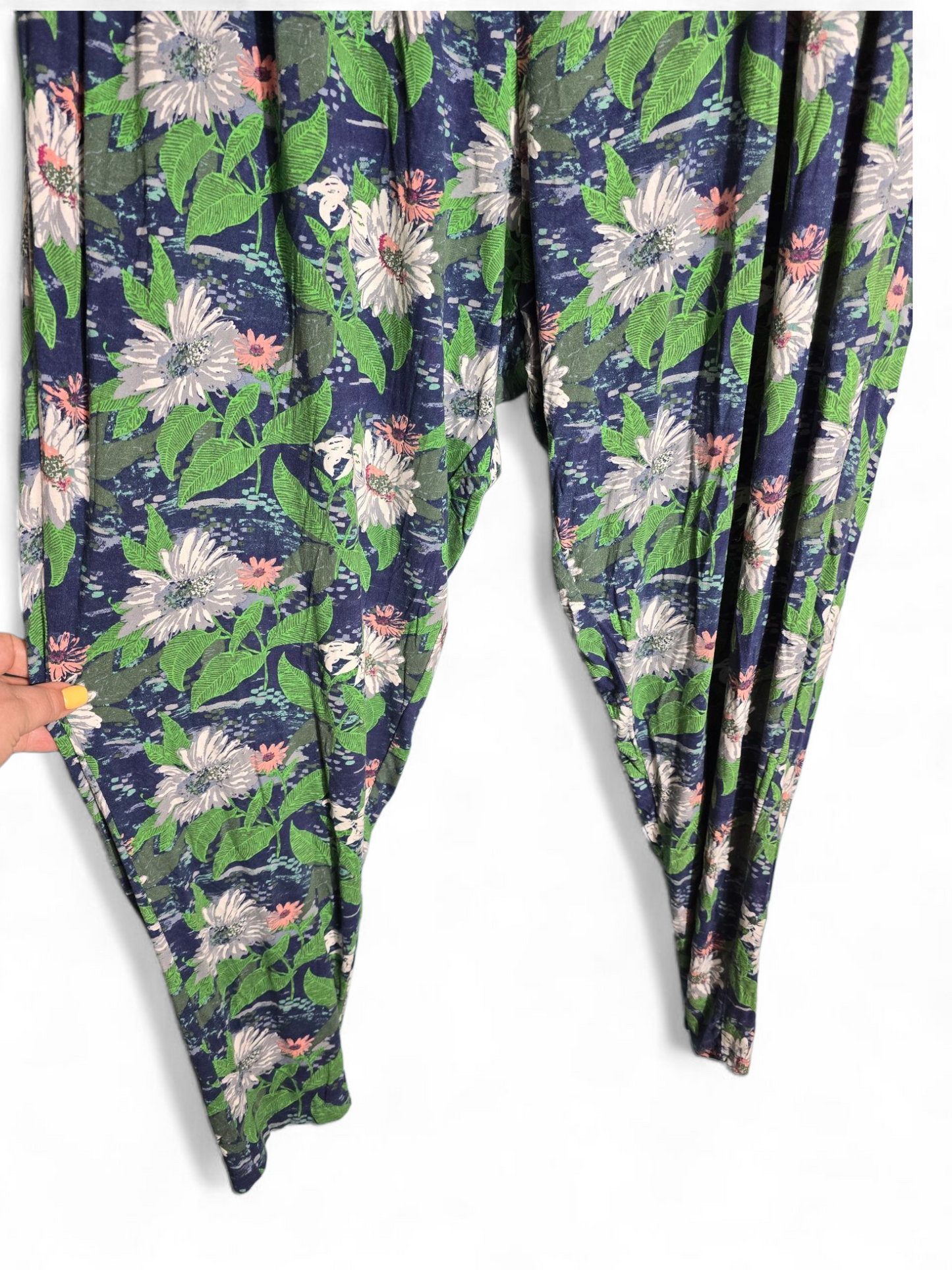 Nutmeg Floral Skinny Trousers | Size 24 UK | High Waist, Elasticated, Viscose