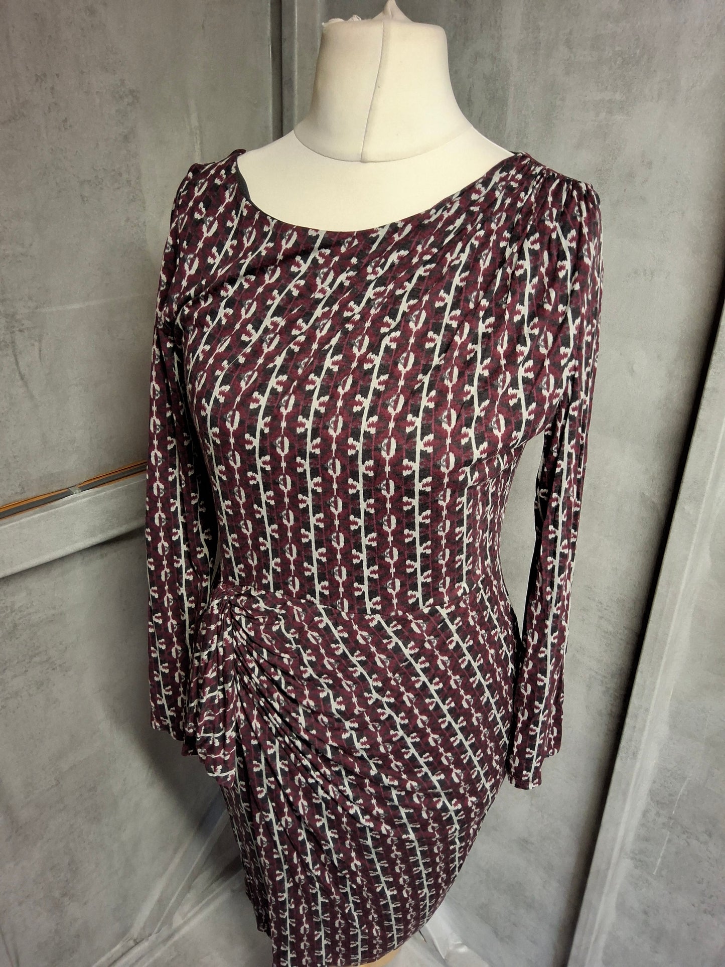 Per Una Burgundy & Beige Bodycon Midi Dress β Size 10 β Lined & Elegant