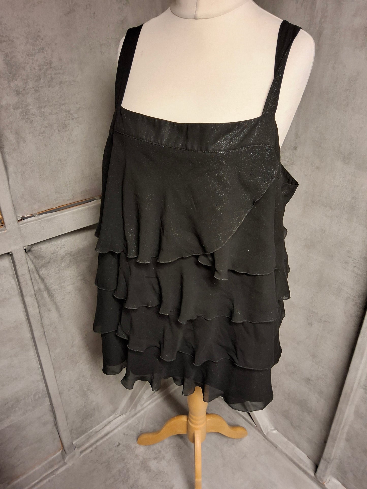 Evans Black Glitter Frill Top – Size 28