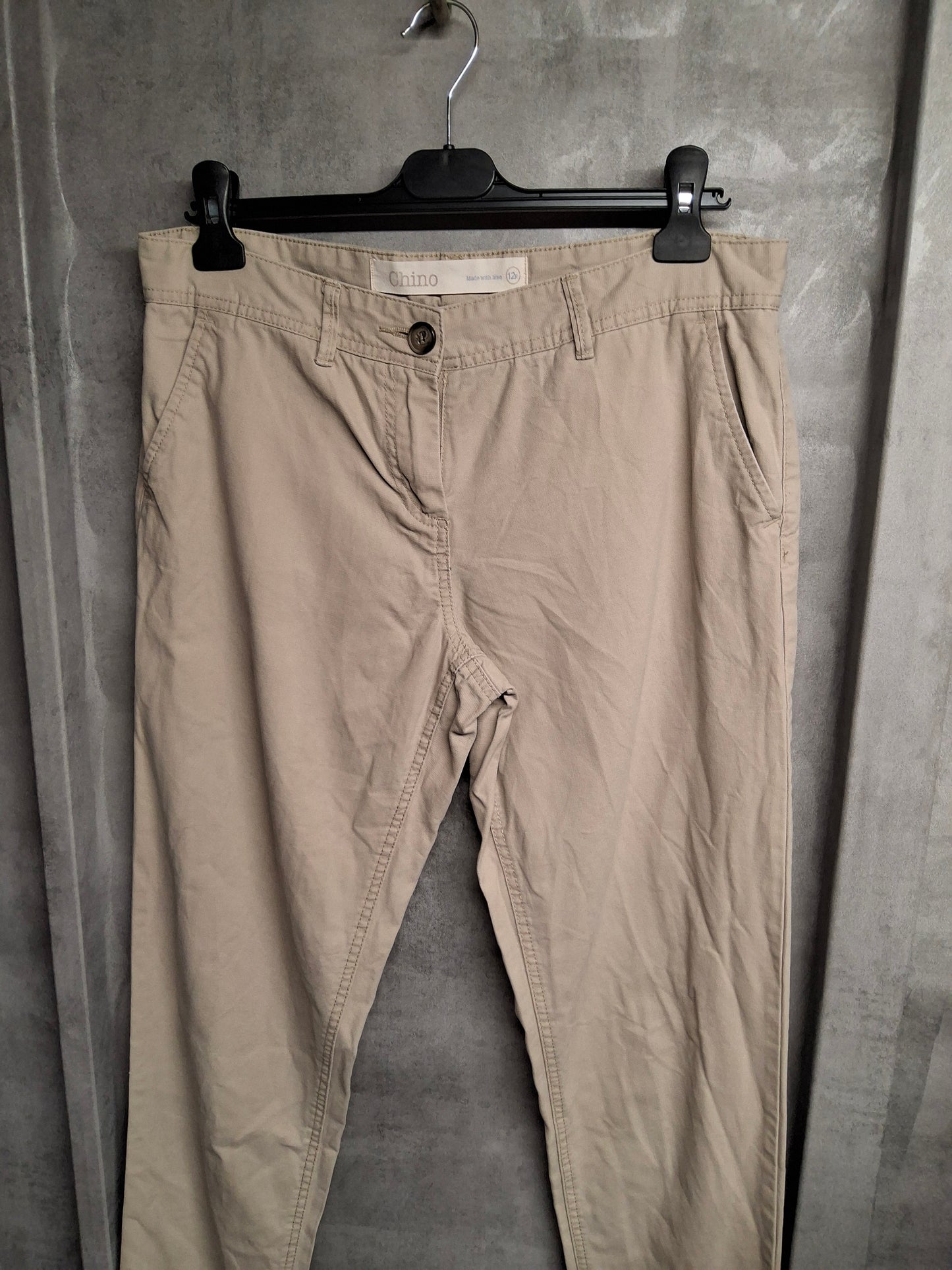 Next Beige Slim Leg Chino Trousers – Size 12 – Smart-Casual Essential