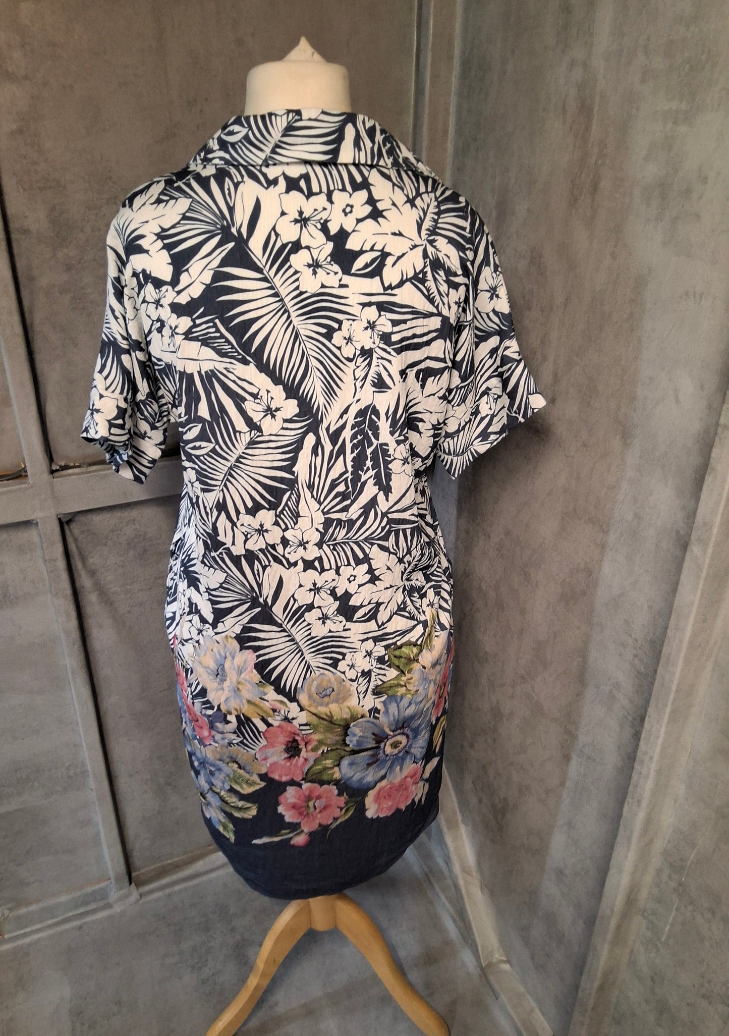 Pomodoro Navy Floral Shirt Dress | Size 10 | Lightweight Viscose Blend