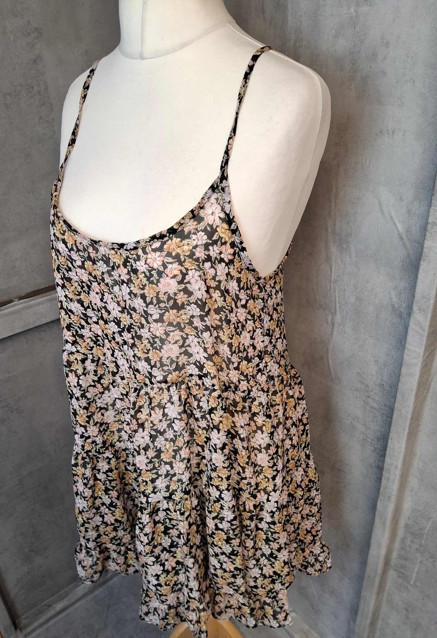 Haute Society Black Floral Strappy Mini Dress β Size M (Fits UK size 10/12)