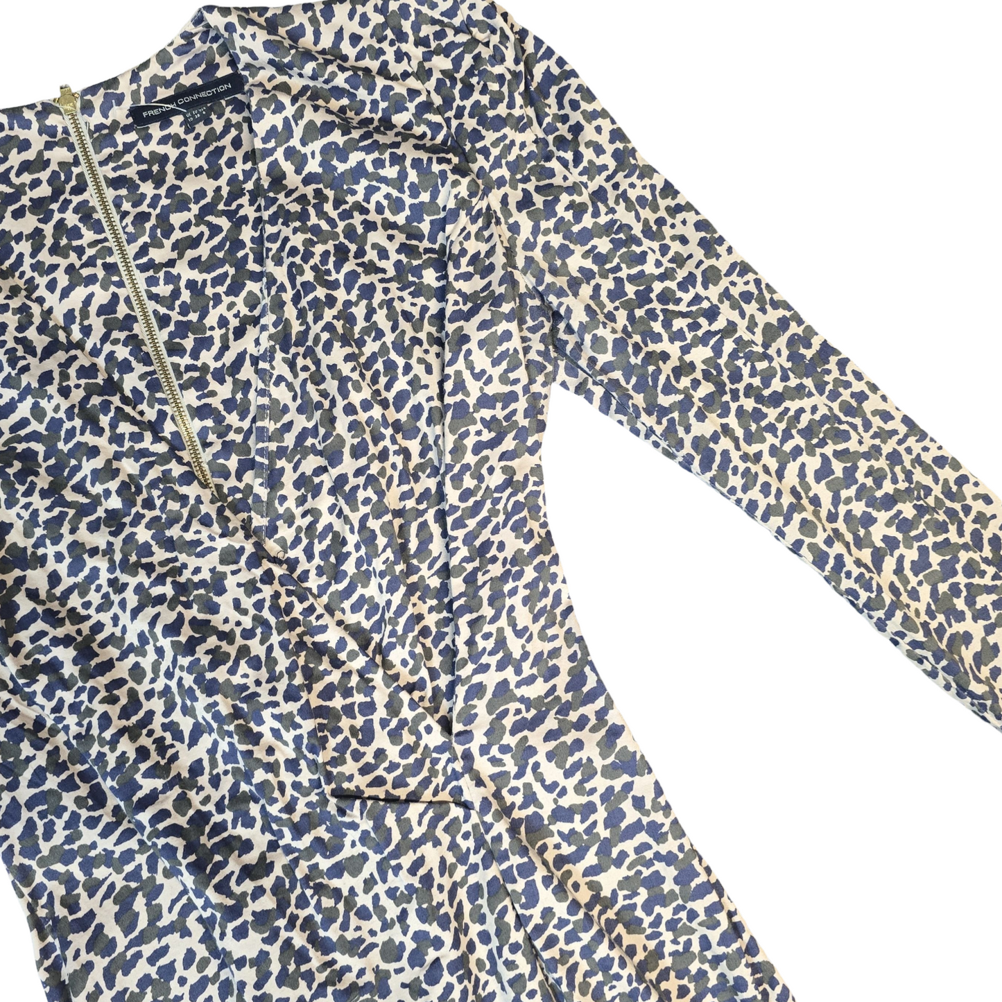 French Connection Dress Navy & Beige Size 10 Animal Print Mini